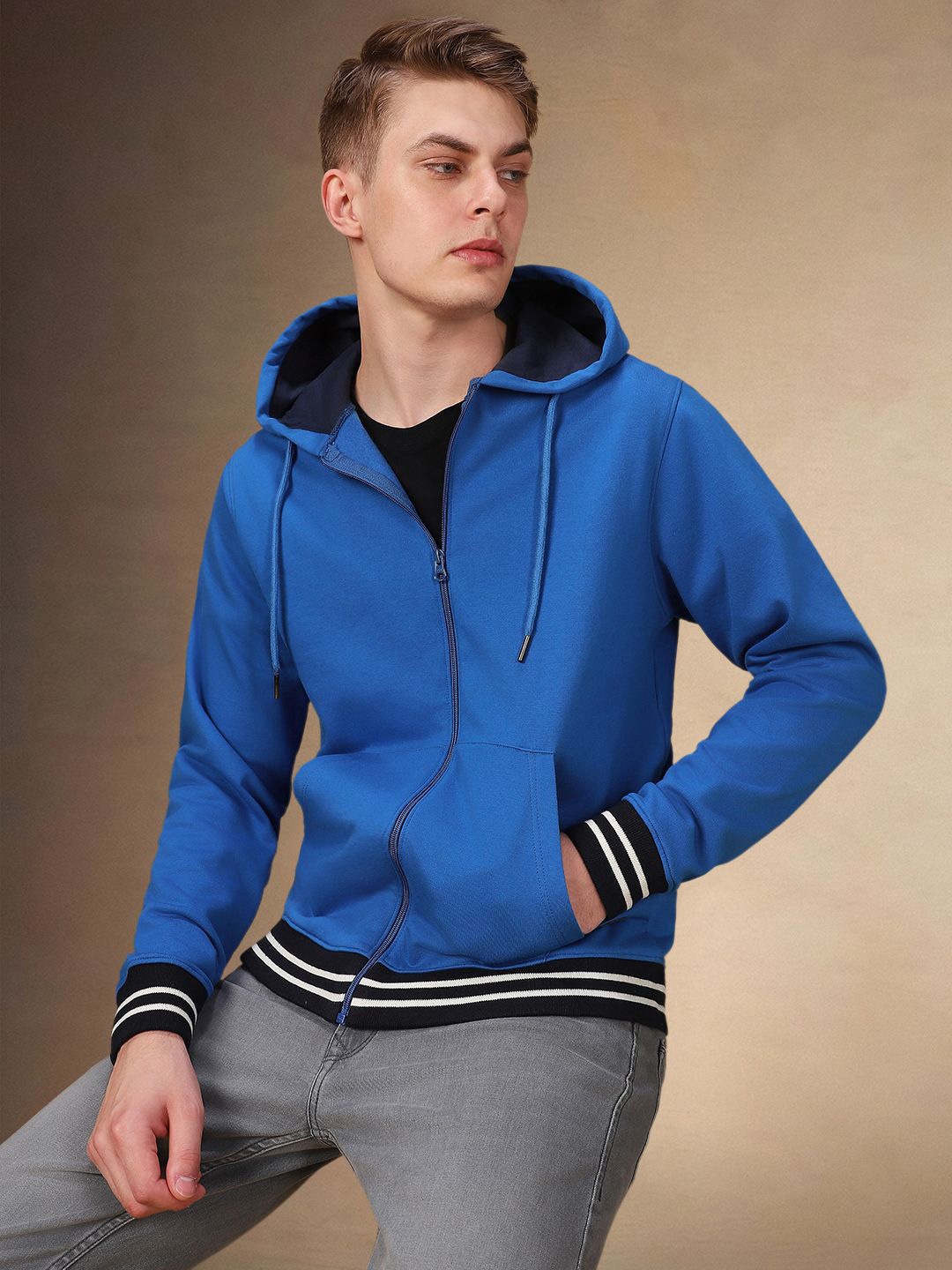 

Dennis Lingo Men Cotton Hooded Front-Open Sweatshirt, Blue