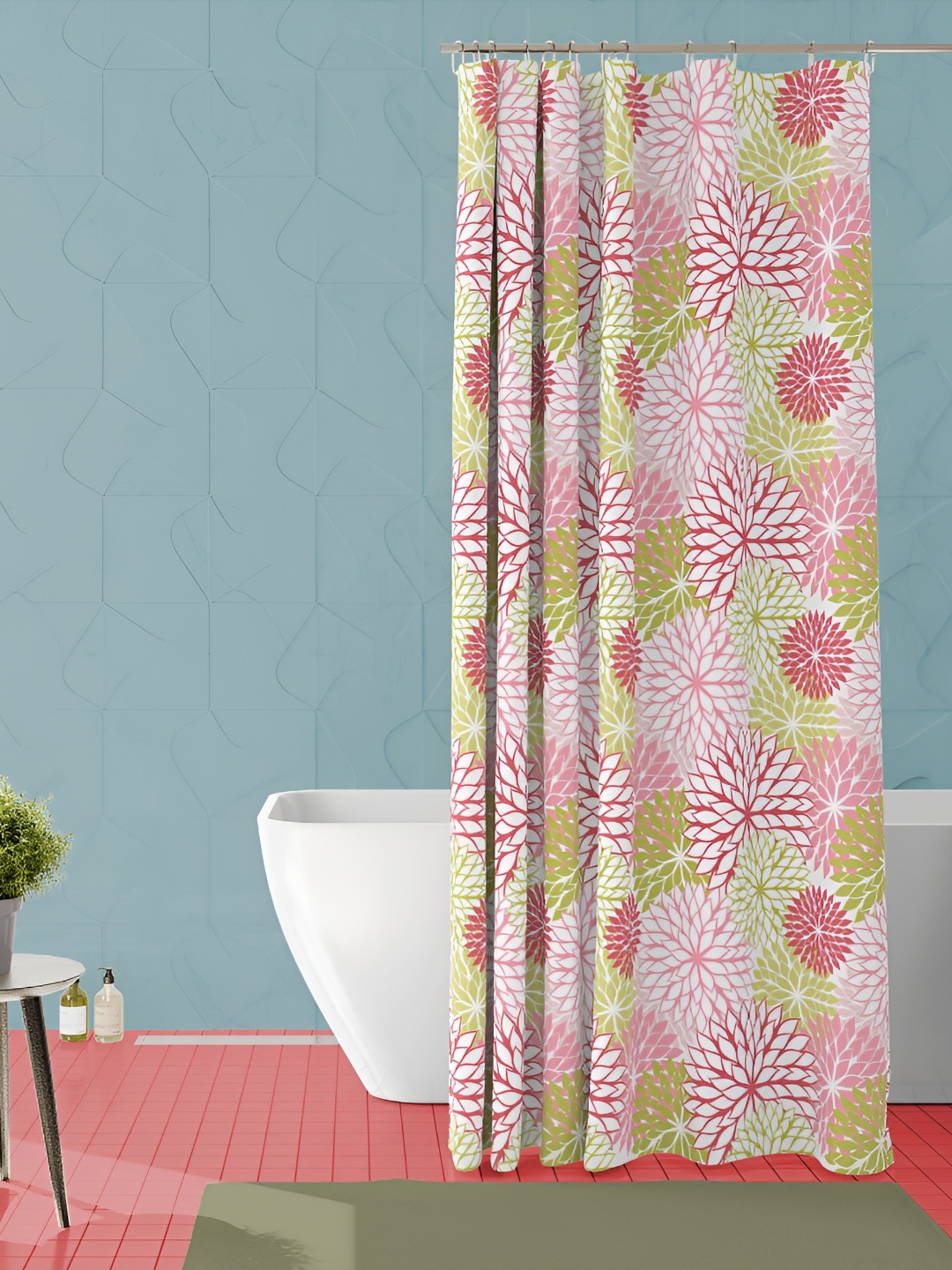 

ArtzFolio Pink & Green Printed Waterproof Shower Curtain
