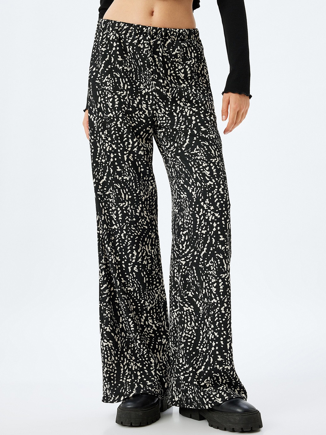 

Koton Women Animal Printed High-Rise Trousers, Black