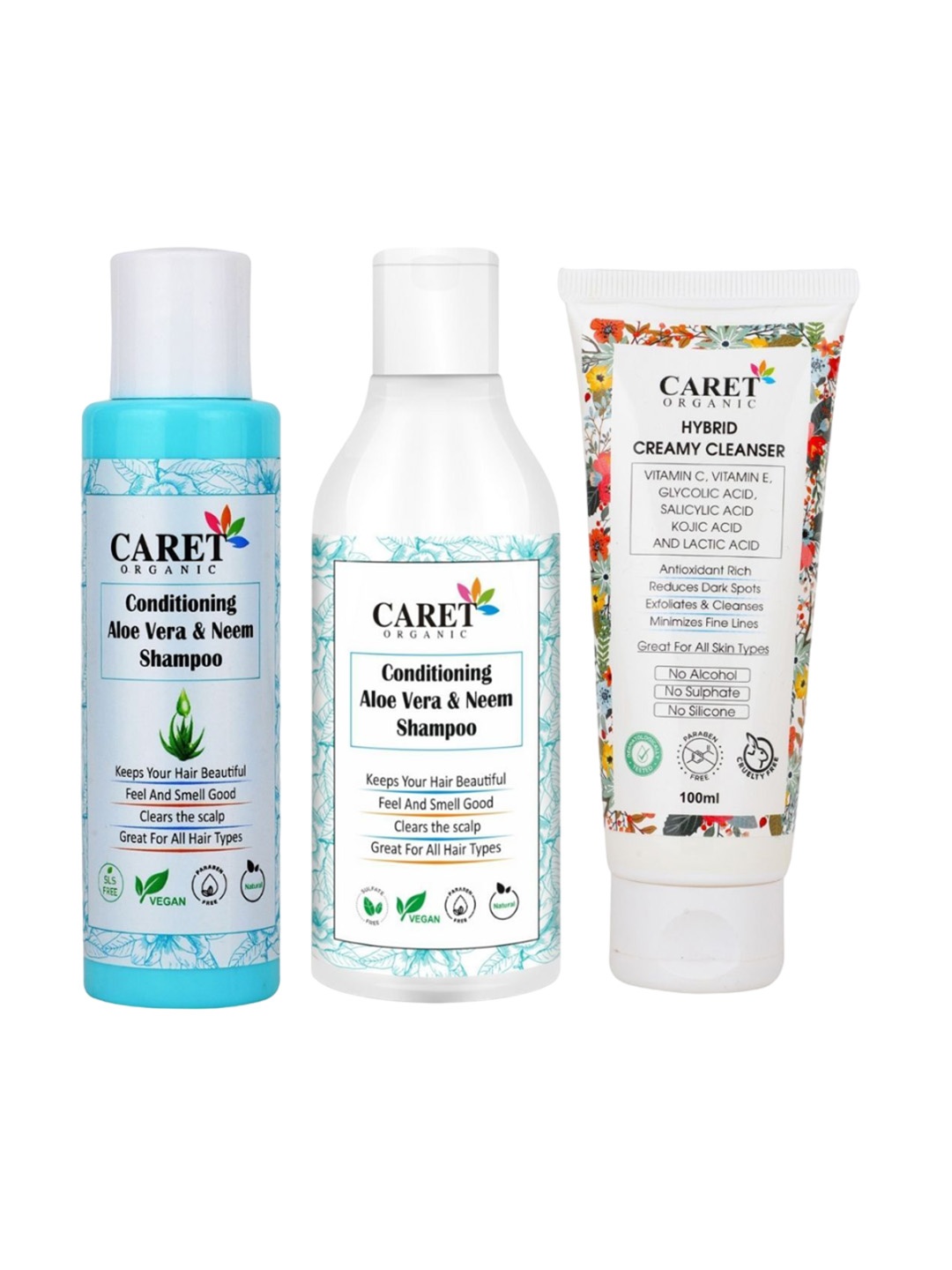 

CARET ORGANIC Set of 3 Aloevera Neem Shampoo, Face Wash & Aloevera Neem Shampoo, White