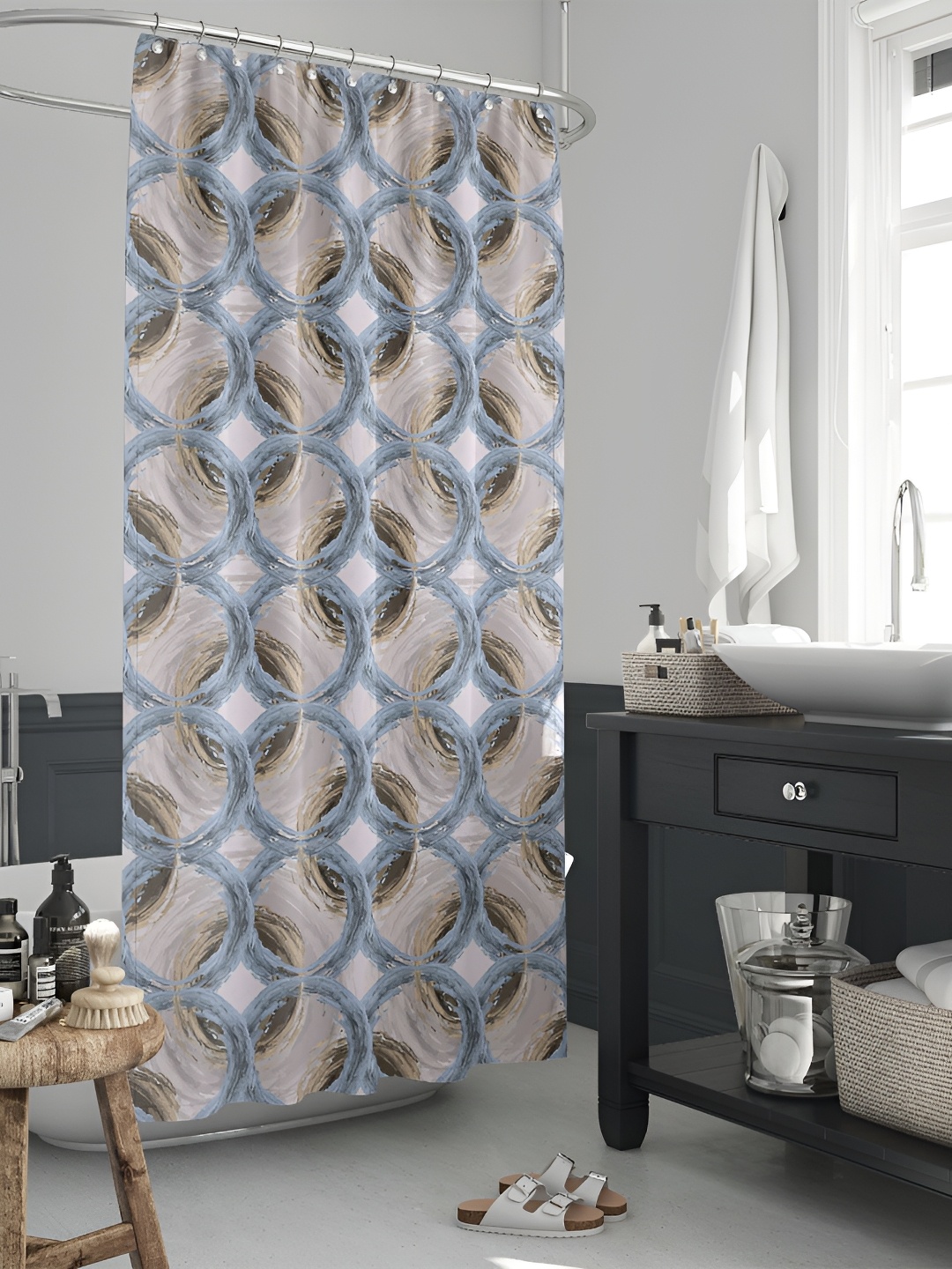 

ArtzFolio Grey Printed Waterproof Shower Curtain