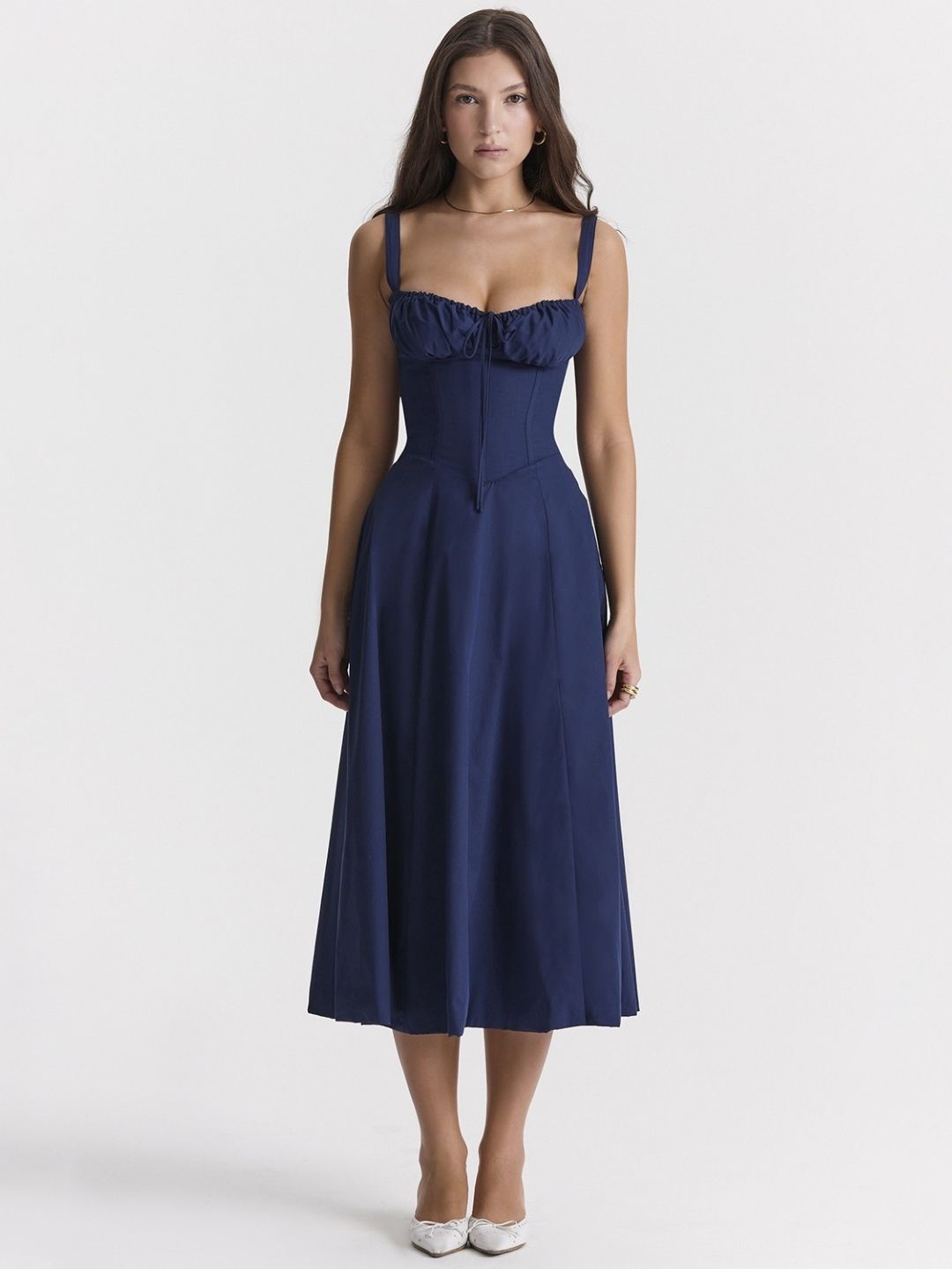 

KPOP Women Shoulder Straps Corset Midi Dress, Navy blue