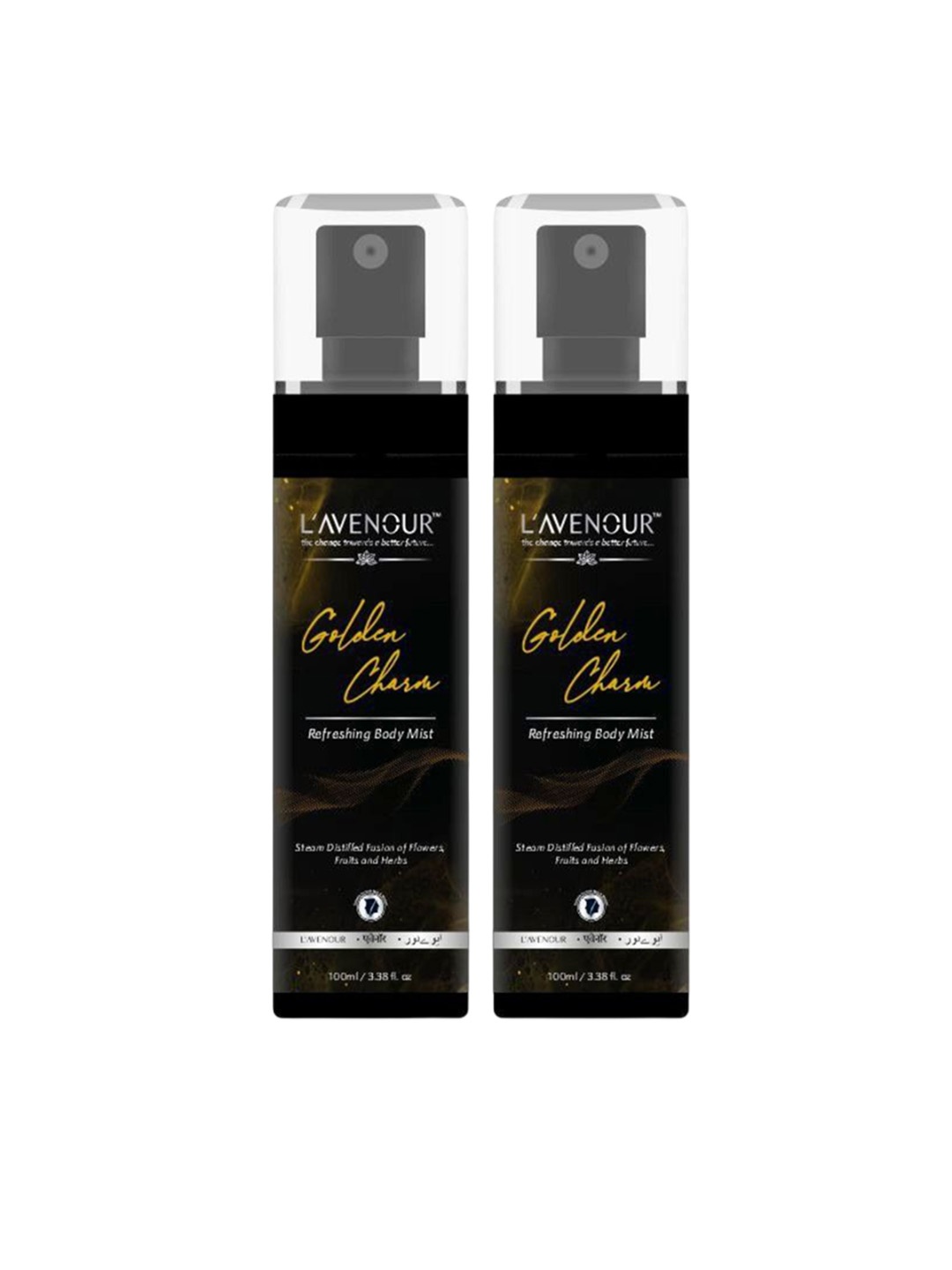 

L'AVENOUR Set Of 2 Golden Charm Refreshing Long Lasting Body Mist Spray - 100 ml Each, Transparent