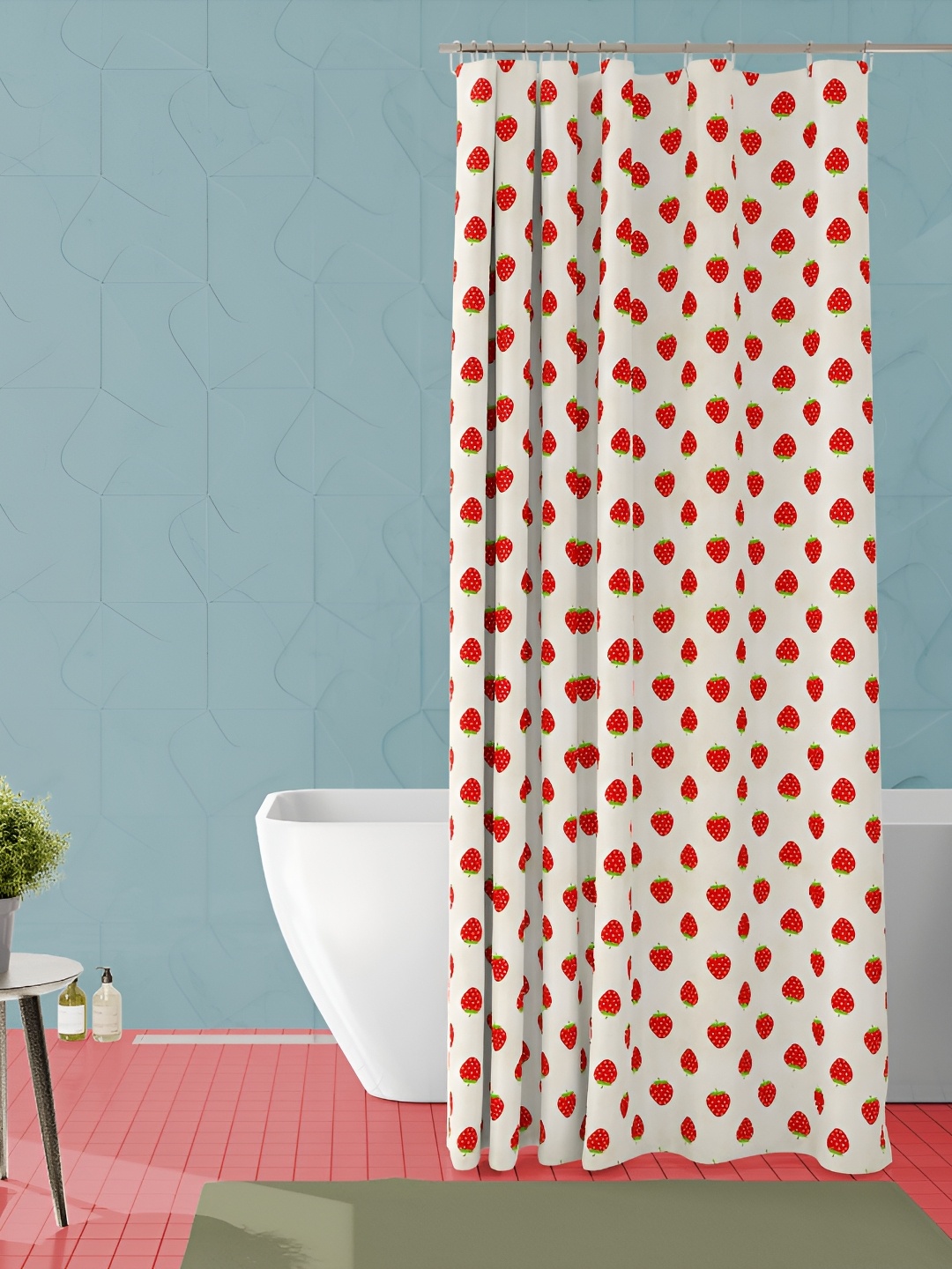 

ArtzFolio White and Red Conversational Printed Waterproof Shower Curtain