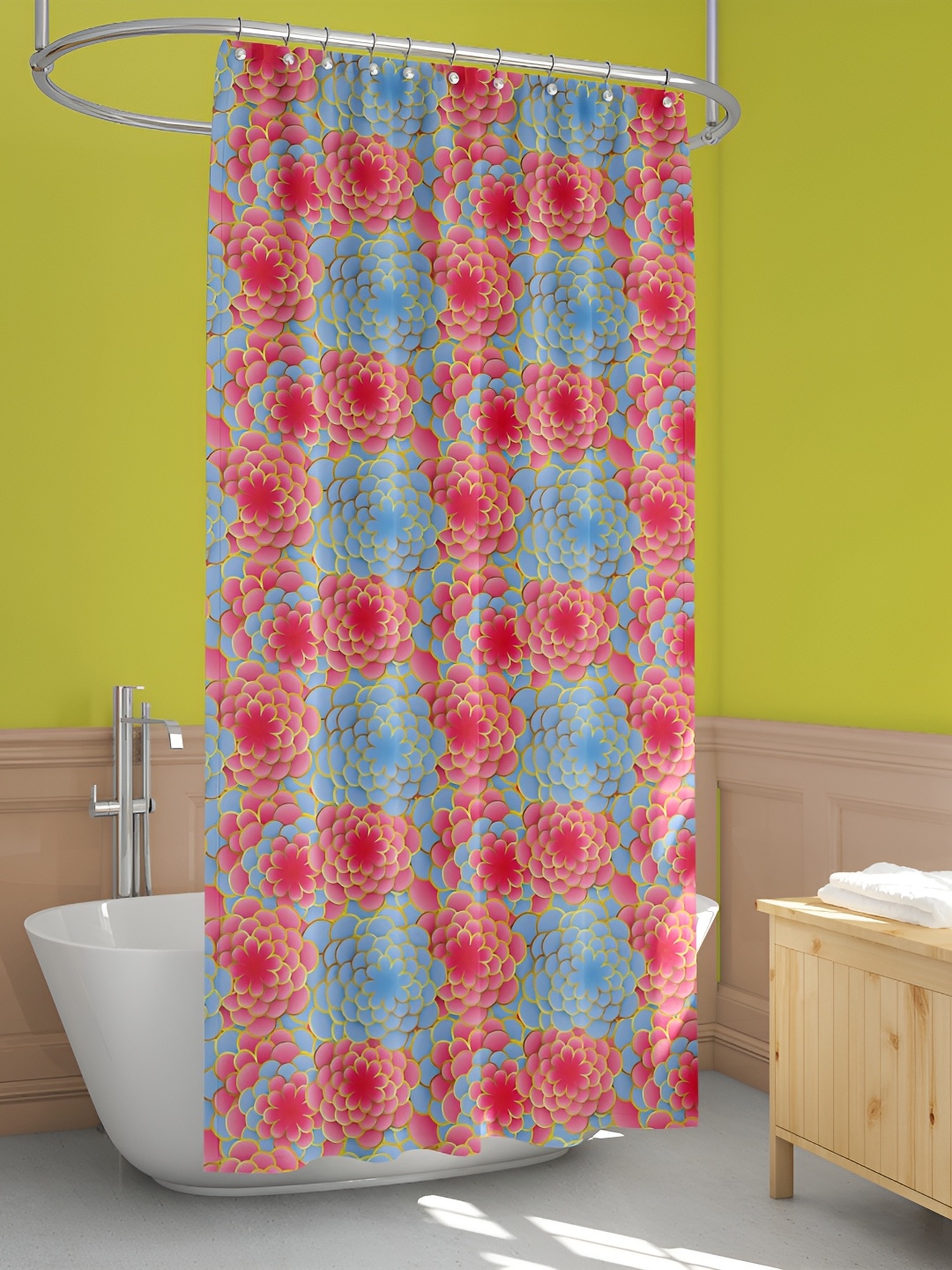 

ArtzFolio Blue & Pink Printed Waterproof Shower Curtain