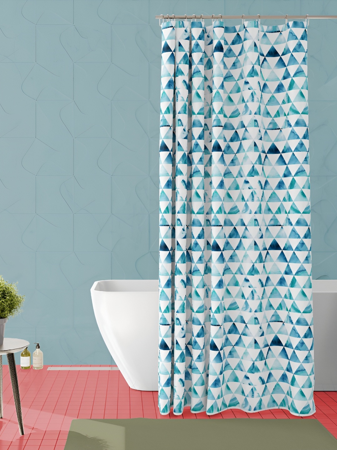 

ArtzFolio White & Blue Geometric Printed Waterproof Shower Curtain