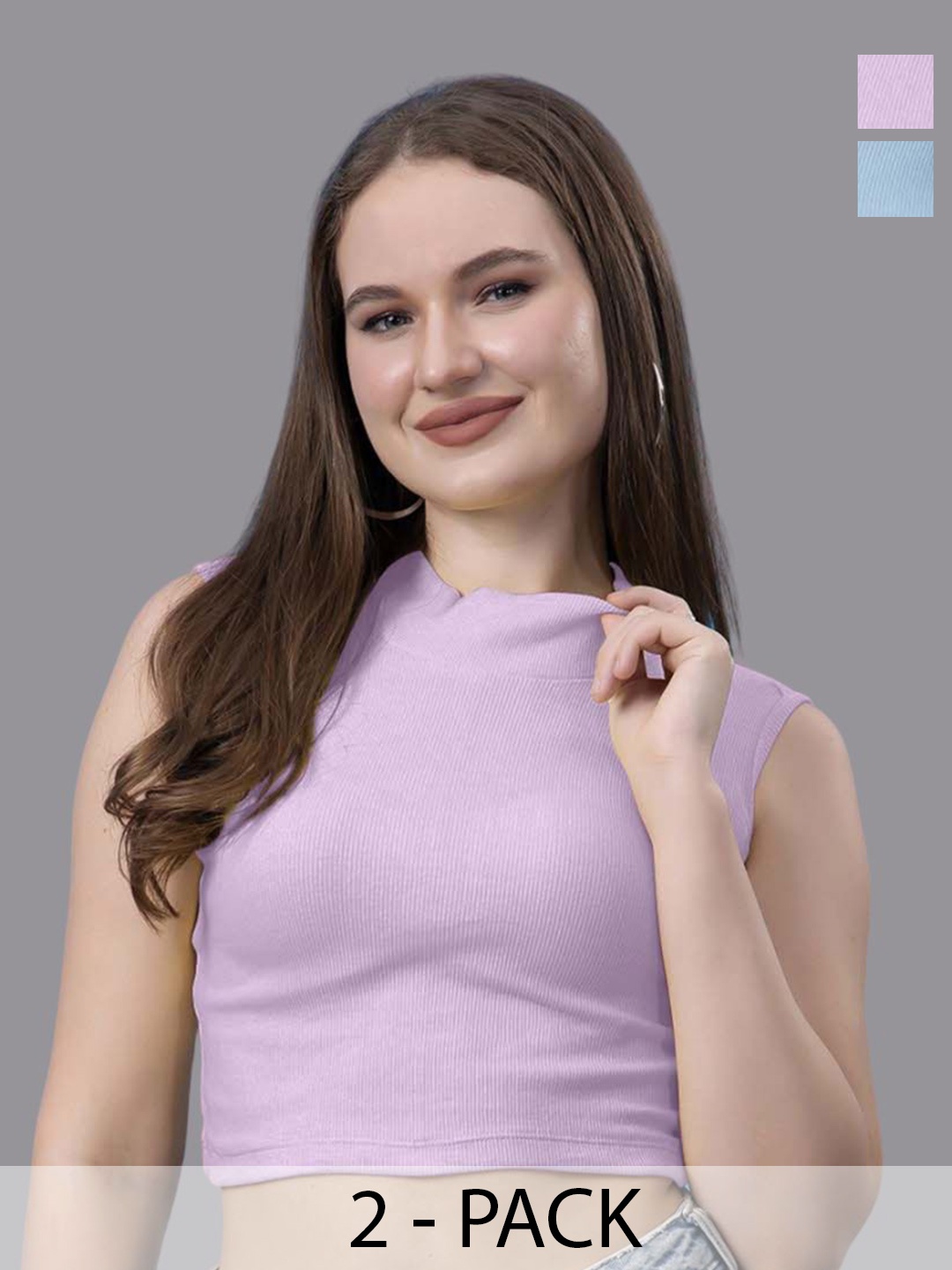 

Friskers Women Pack of 2 Cotton Crop Top, Purple