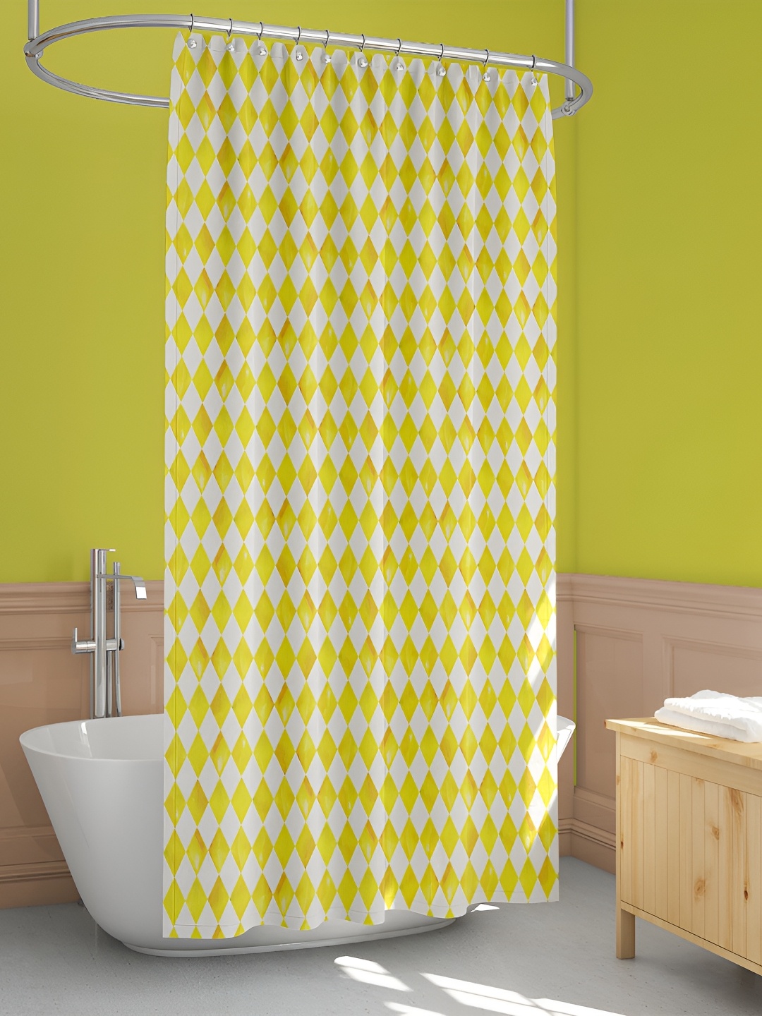 

ArtzFolio Yellow and White Geometric Printed Waterproof Shower Curtain
