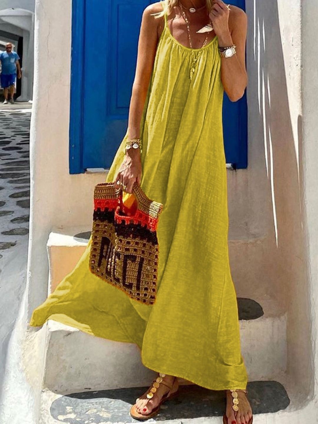 

StyleCast Women Shoulder Straps A-Line Dress, Yellow