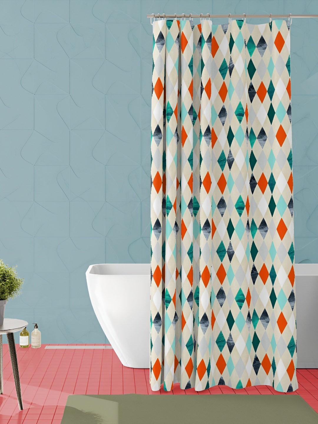 

ArtzFolio Beige and Teal Geometric Printed Waterproof Shower Curtain