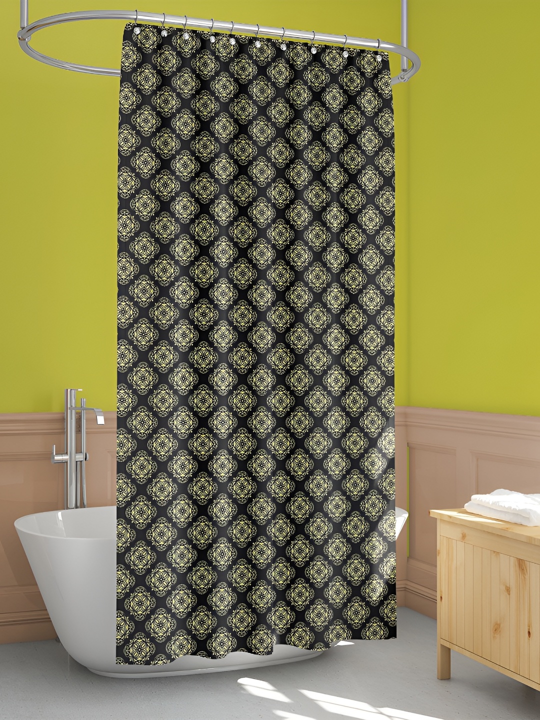 

ArtzFolio Black & Yellow Printed Waterproof Shower Curtain