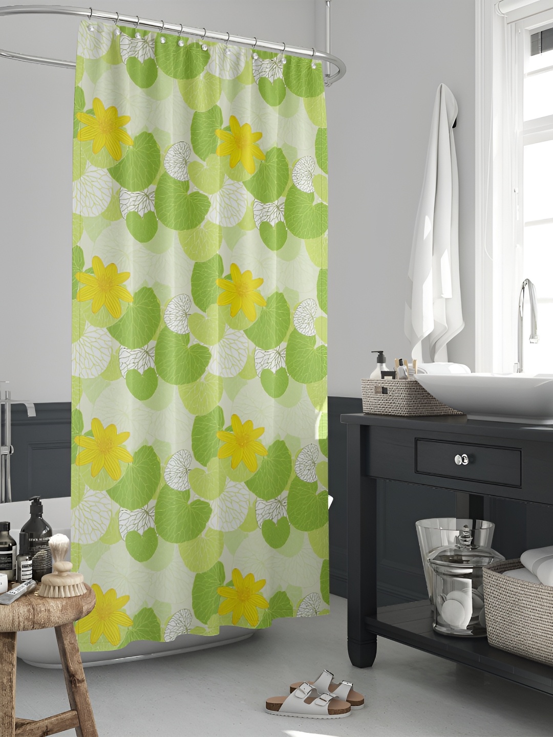 

ArtzFolio Green & Yellow Floral Printed Waterproof Shower Curtain