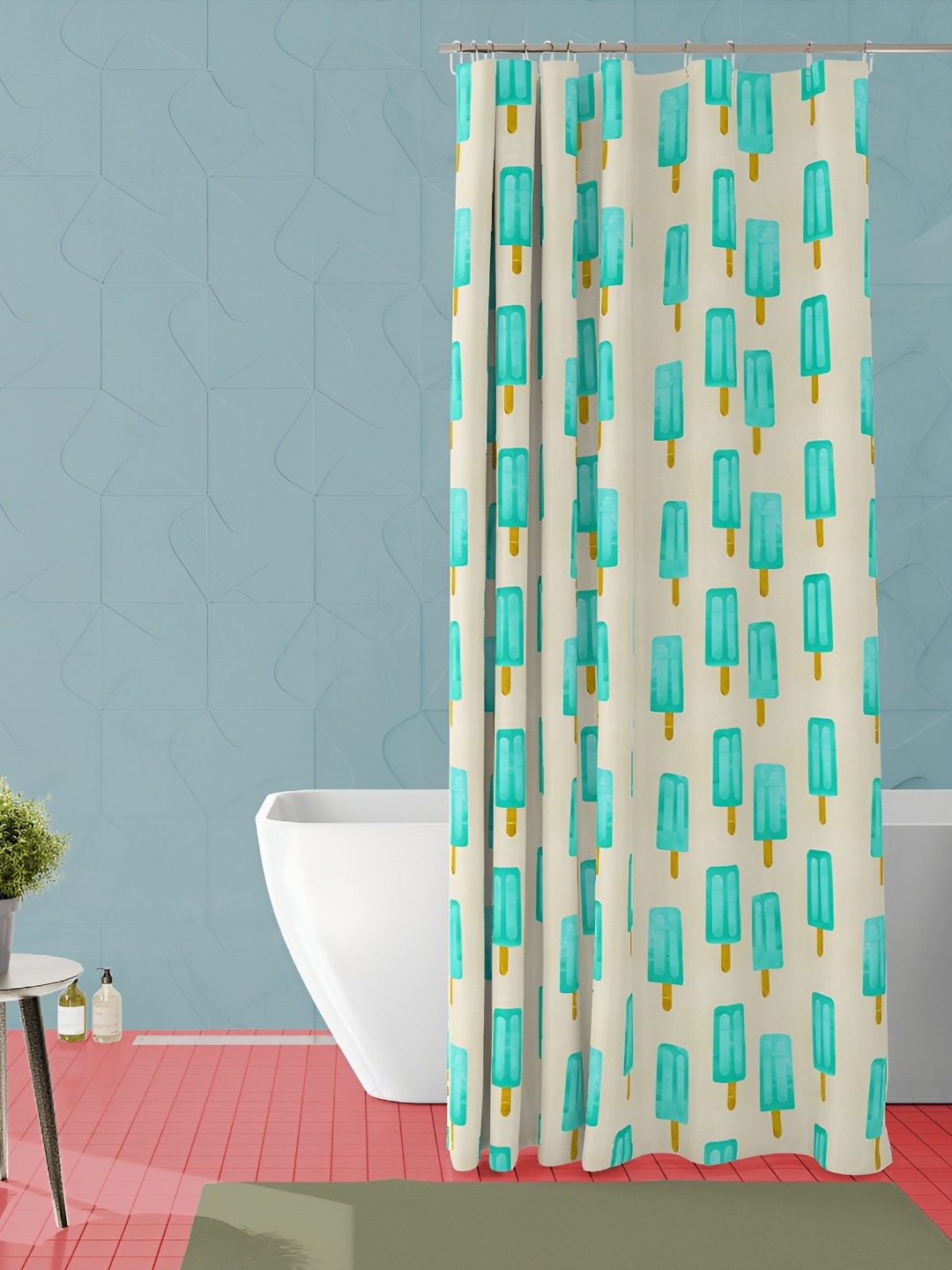 

ArtzFolio Beige & Blue Geometric Printed Waterproof Shower Curtain