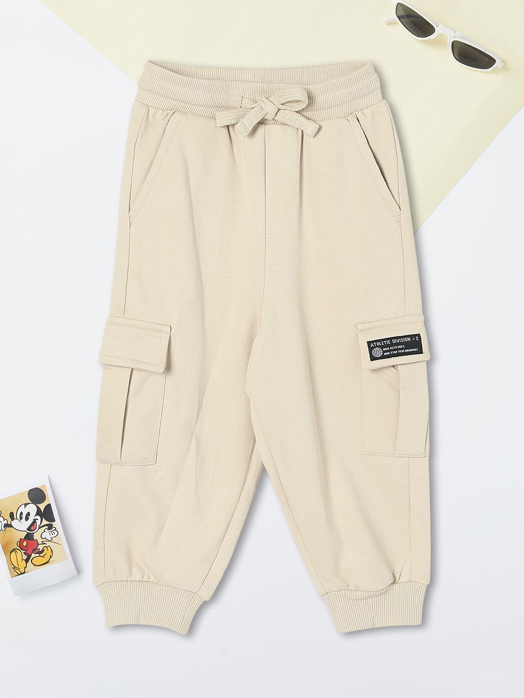 

max Boys Pure Cotton Mid-Rise Joggers, Beige