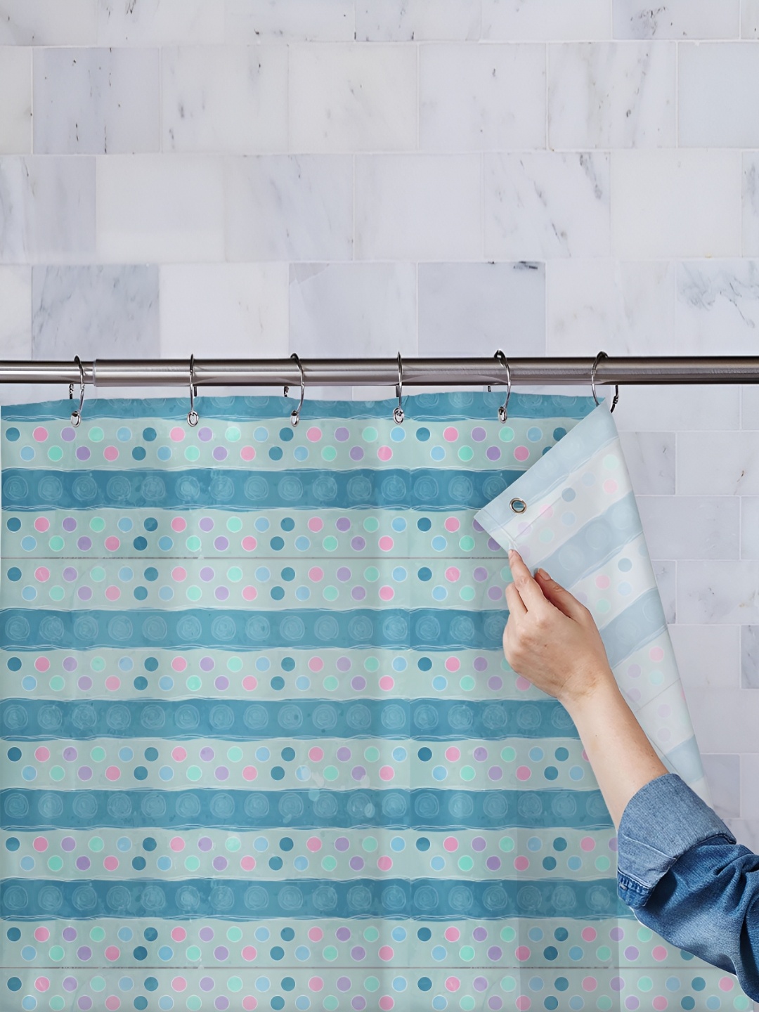 

ArtzFolio Blue & Pink Geometric Printed Waterproof Shower Curtain