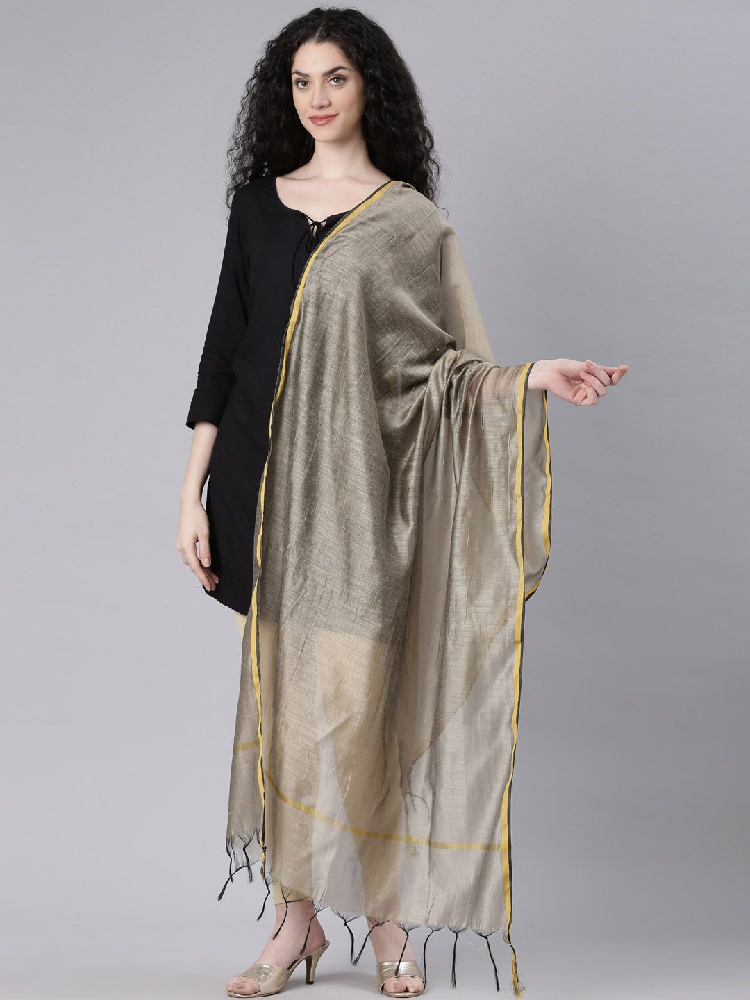 

Souchii Tasselled Border Dupatta, Grey