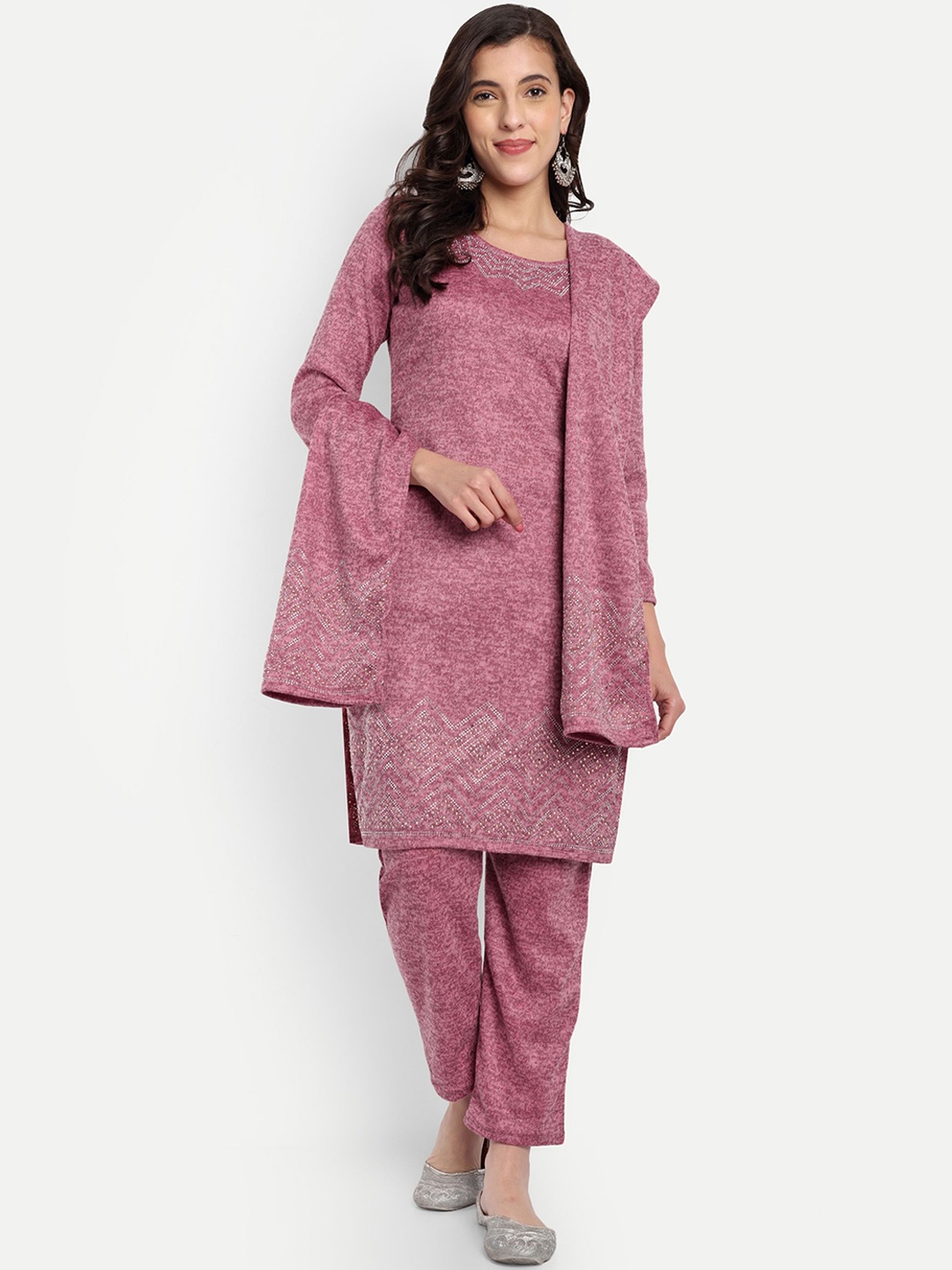 

FNOCKS Self Design Straight Kurta With Trousers & Dupatta, Pink