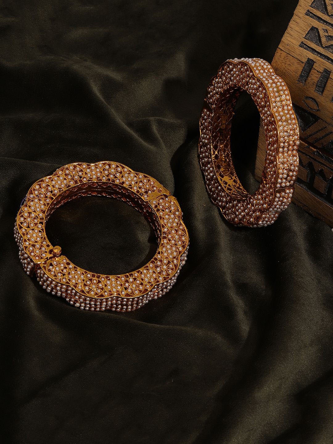 

Ruby Raang Set Of 2 Gold-Plated Beaded Bangles