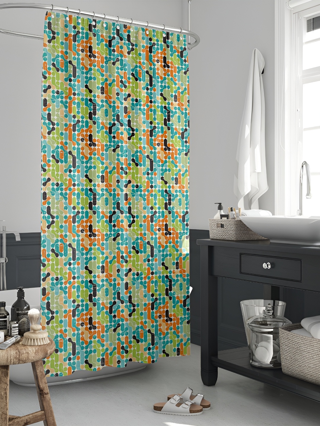 

ArtzFolio Green & Blue Printed Water Proof Shower Curtain