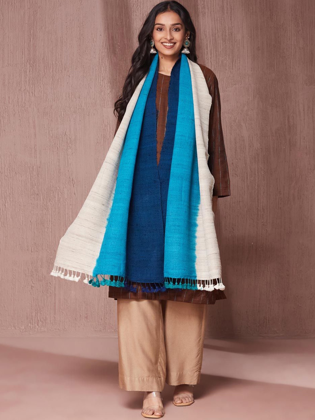 

Fabindia Women Wool Colourblocked Stole, Blue