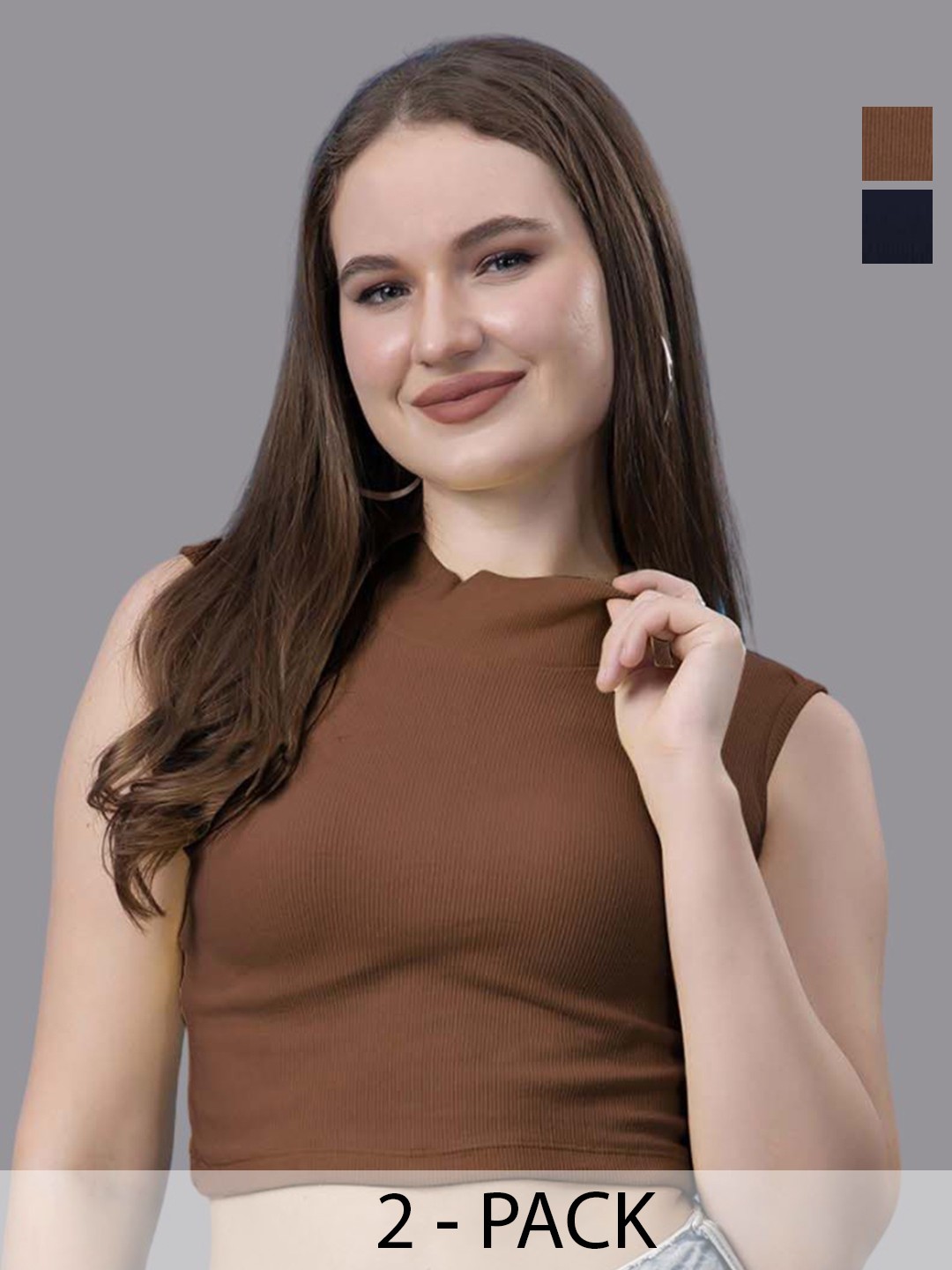 

Friskers Pack Of 2 Cotton Crop Top, Navy blue