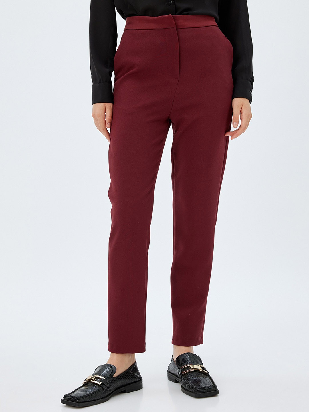 

Koton Women Mid-Rise Peg Trousers, Maroon