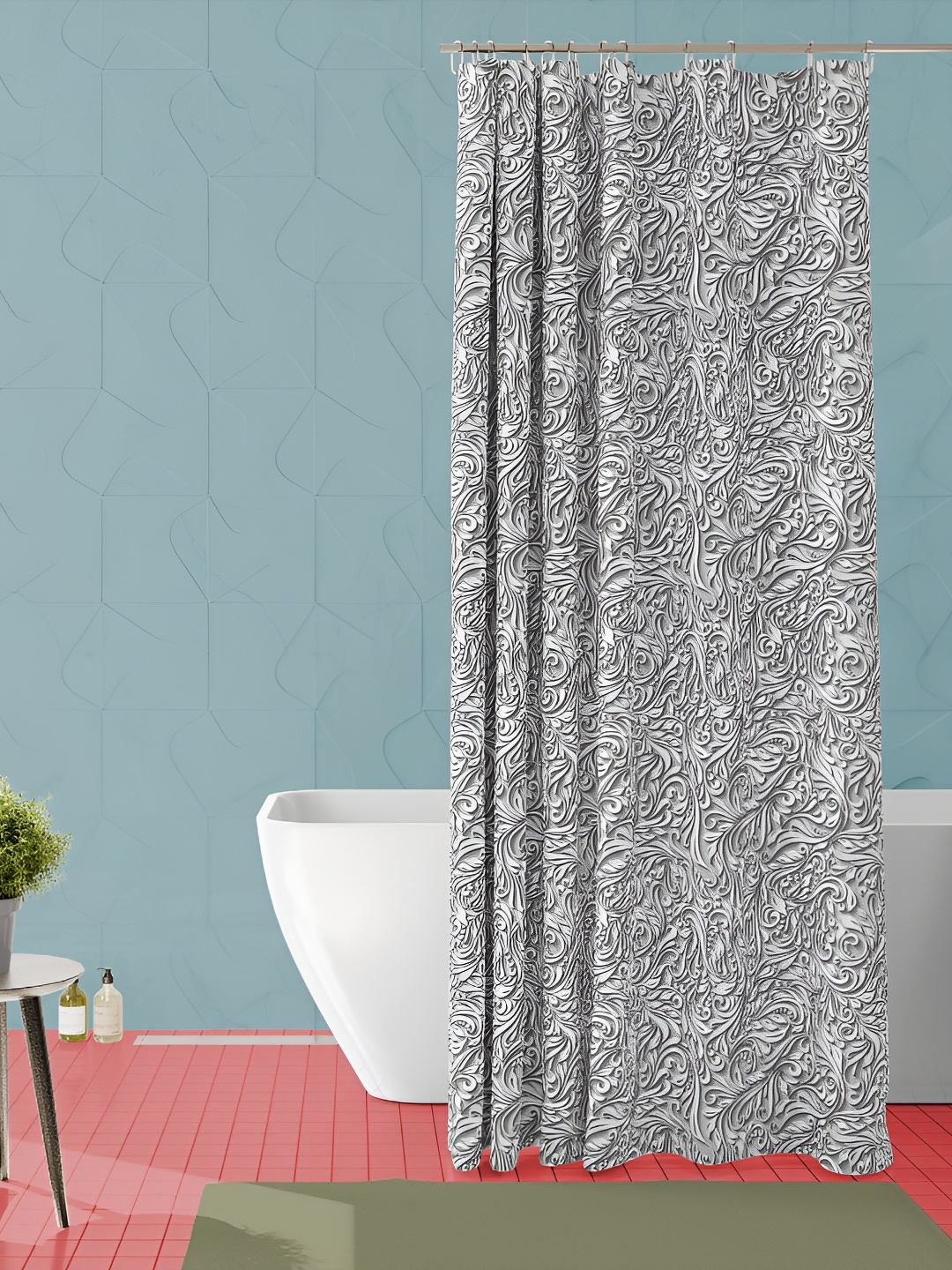 

ArtzFolio Grey & White Printed Waterproof Shower Curtain