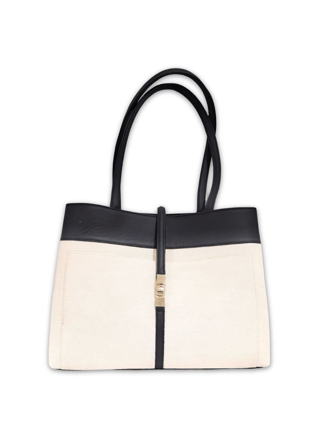 

Hues Studio Colourblocked Structured Tote Bag with Tasselled, Black