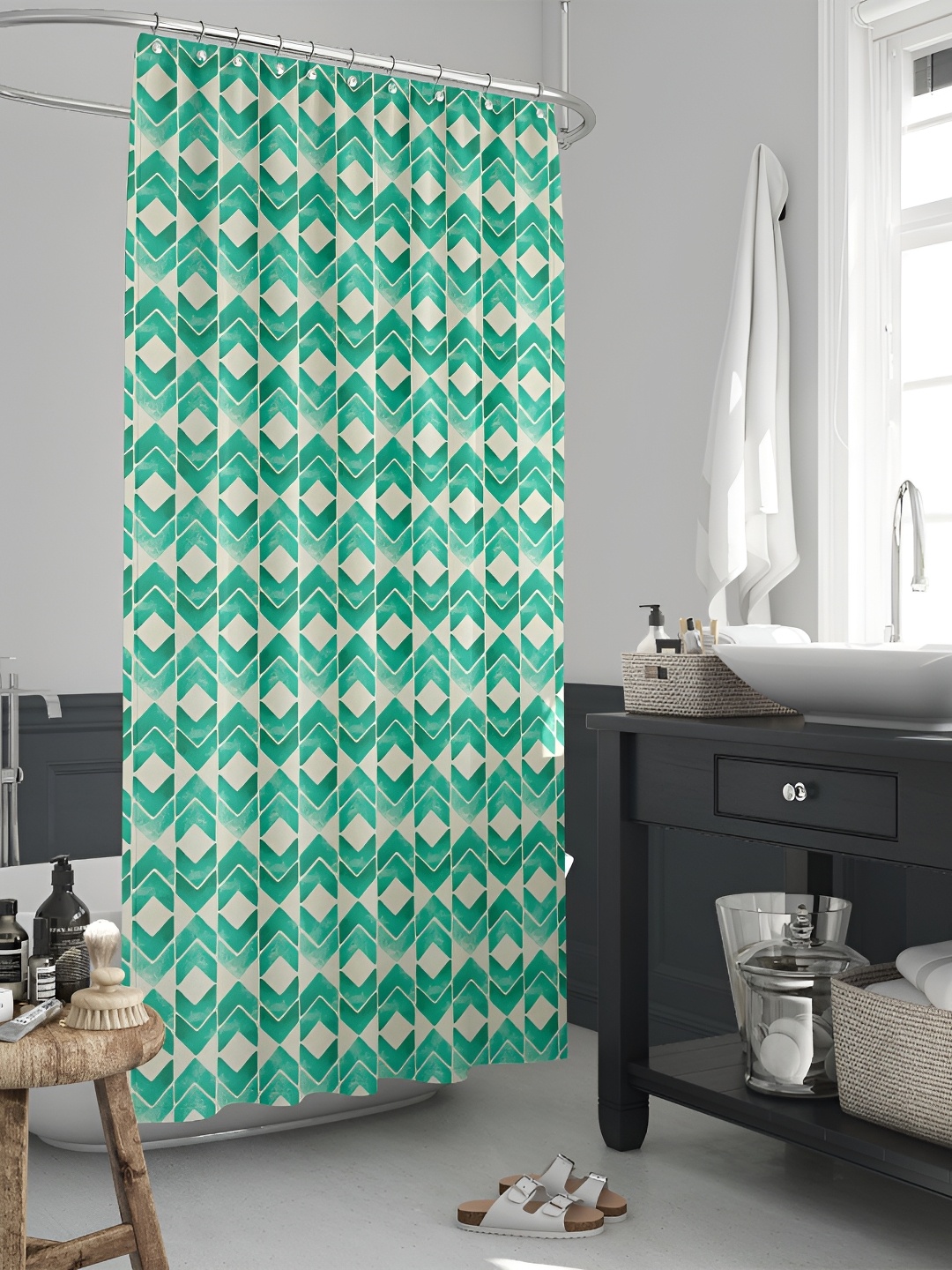 

ArtzFolio Green & Beige Printed Waterproof Shower Curtain