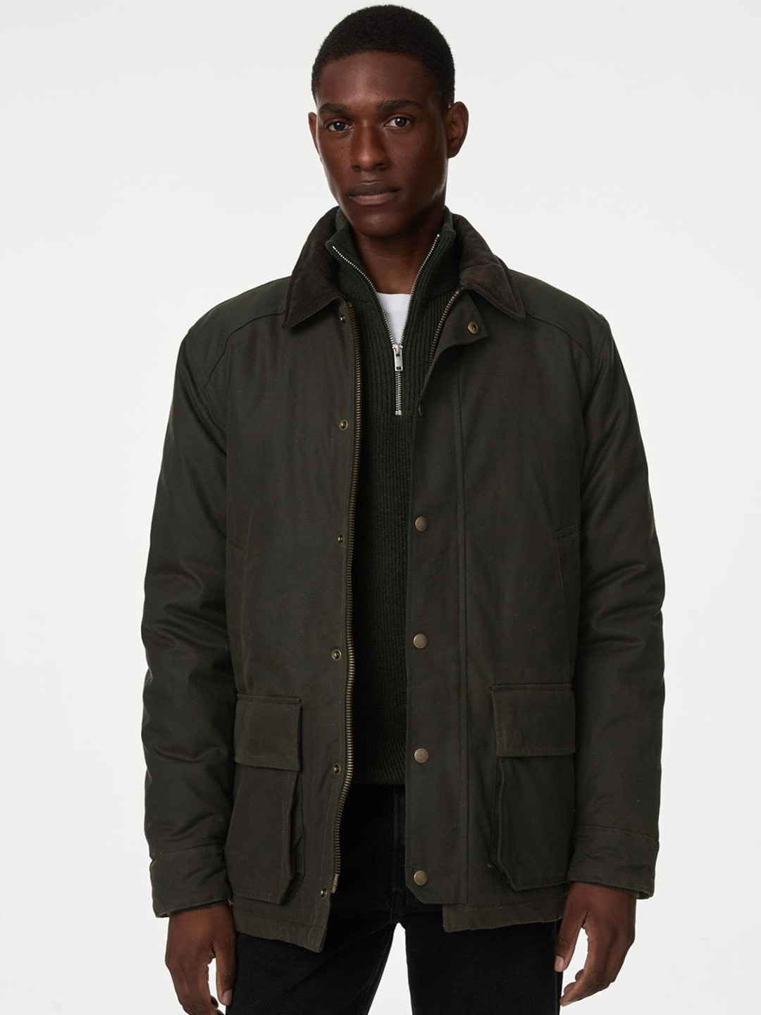 

Marks & Spencer Men Cotton Longline Quilted Jacket, Green