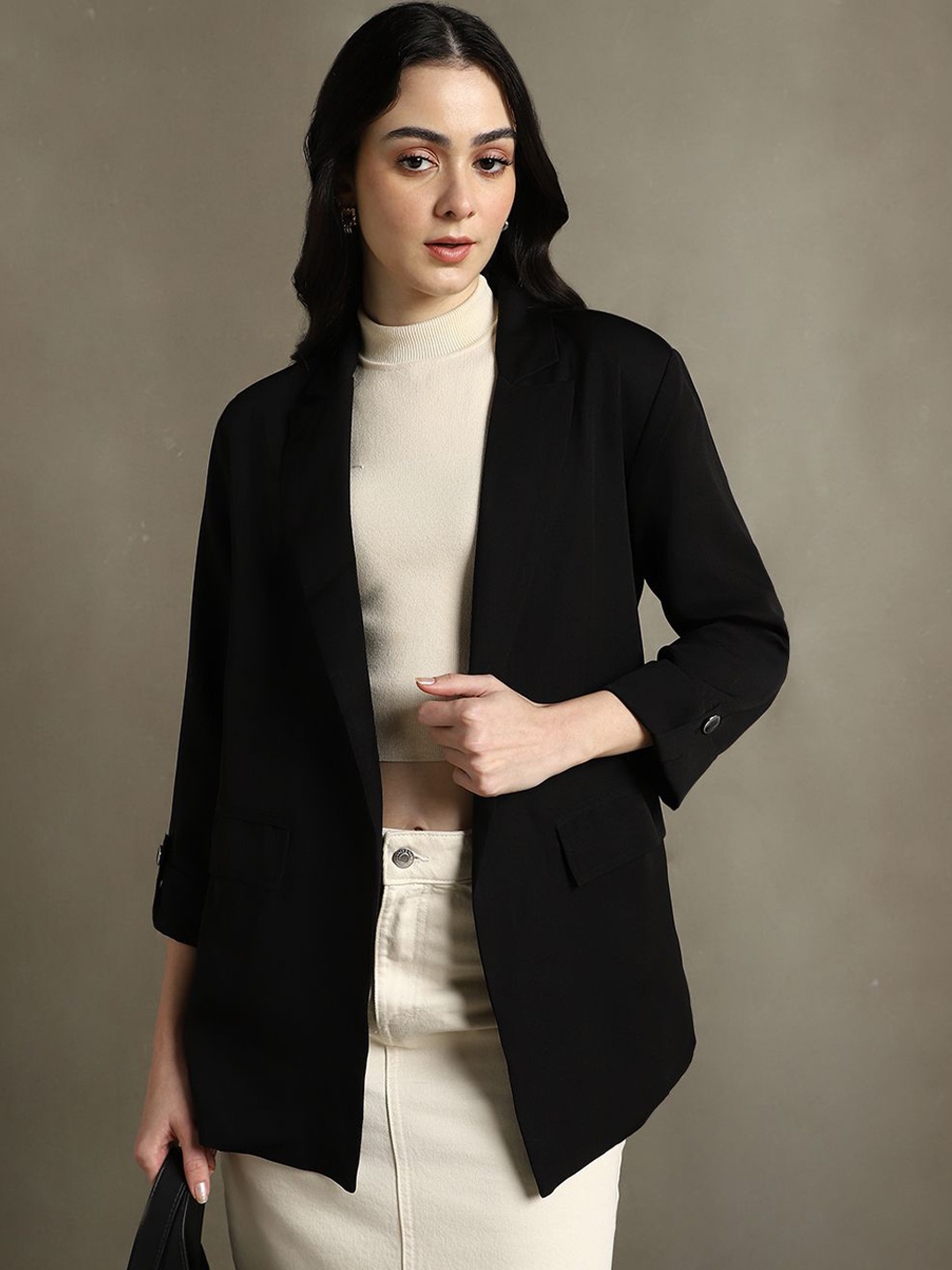 

DL Woman Notched Lapel Front Open Blazers, Black