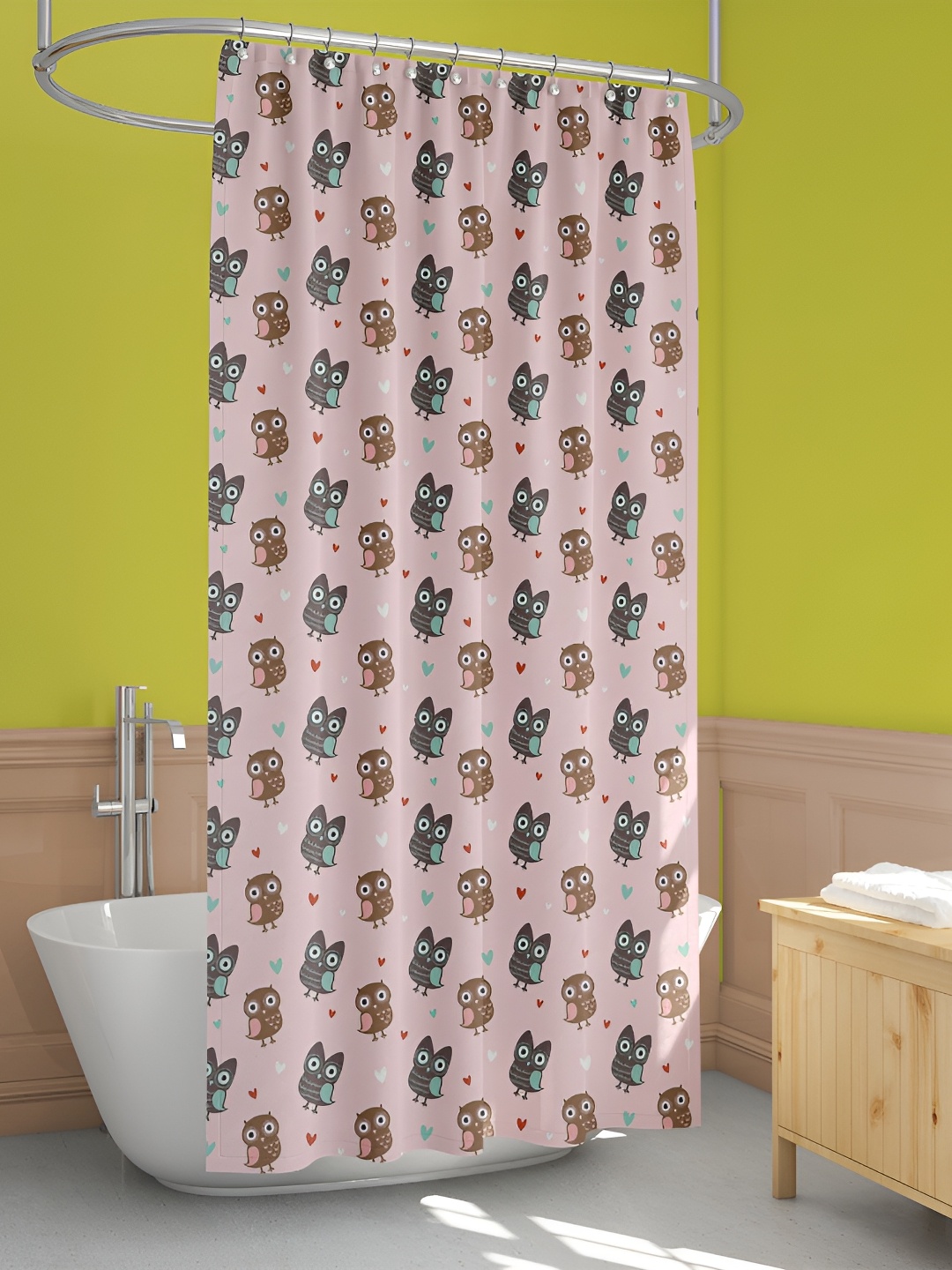 

ArtzFolio Pink & Brown Cartoon Characters Printed Shower Curtain