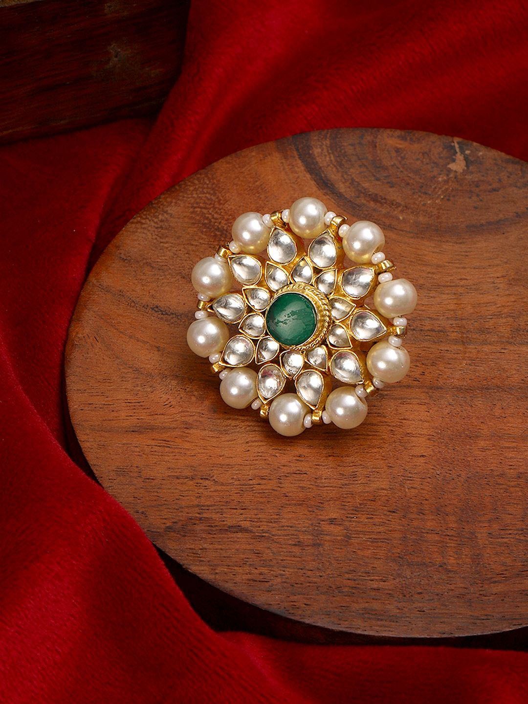 

Ruby Raang Gold-Plated Kundan-Studded Finger Ring