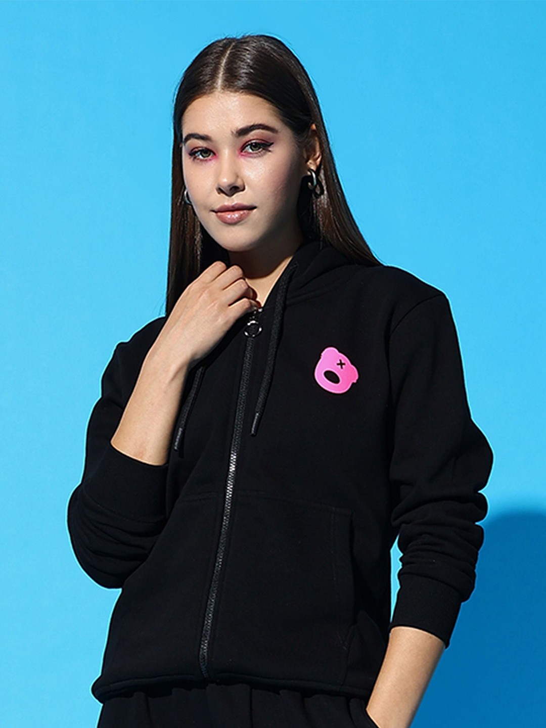 

GRIFFEL Women Front-Open Hooded Sweatshirt, Black