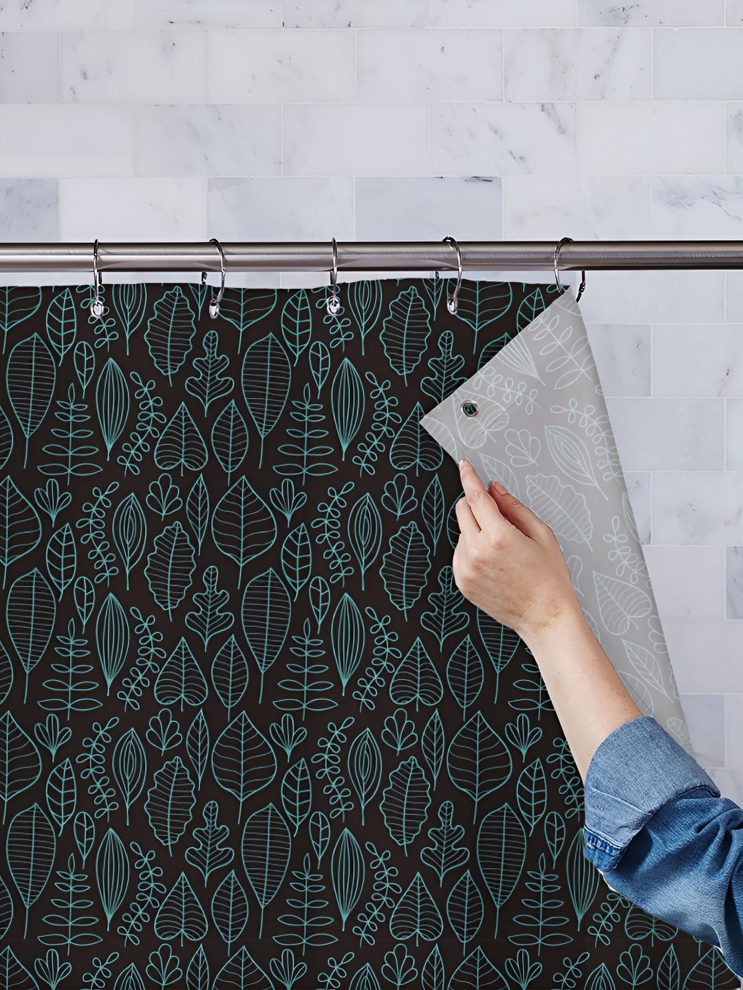 

ArtzFolio Black & Blue Printed Waterproof Shower Curtain