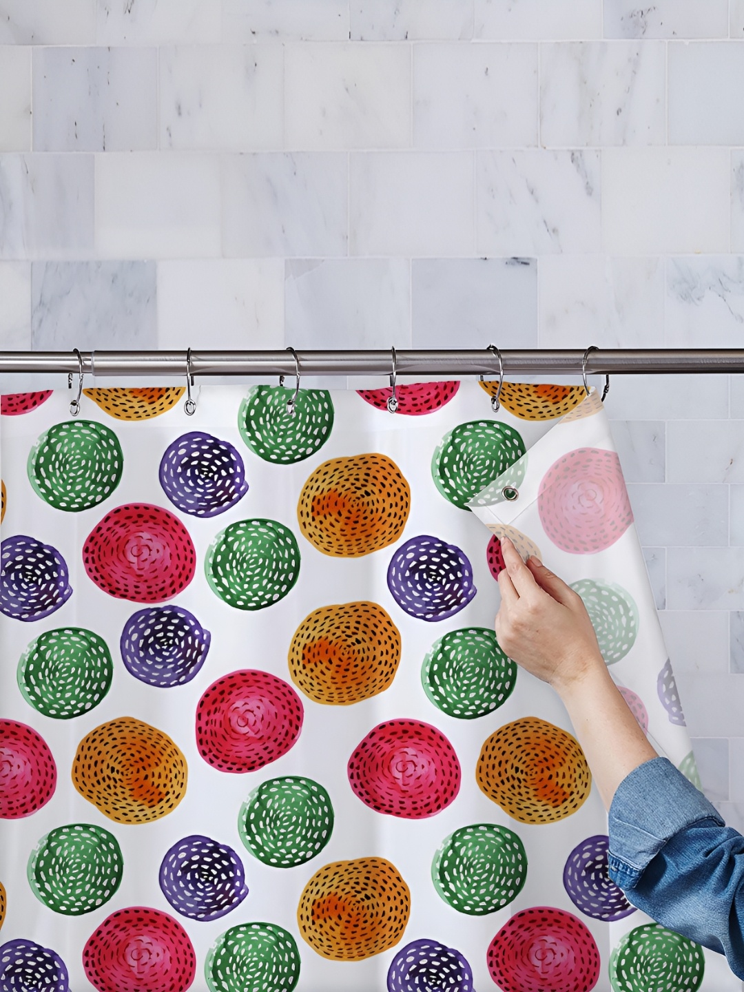 

ArtzFolio White & Pink Printed Waterproof Shower Curtain