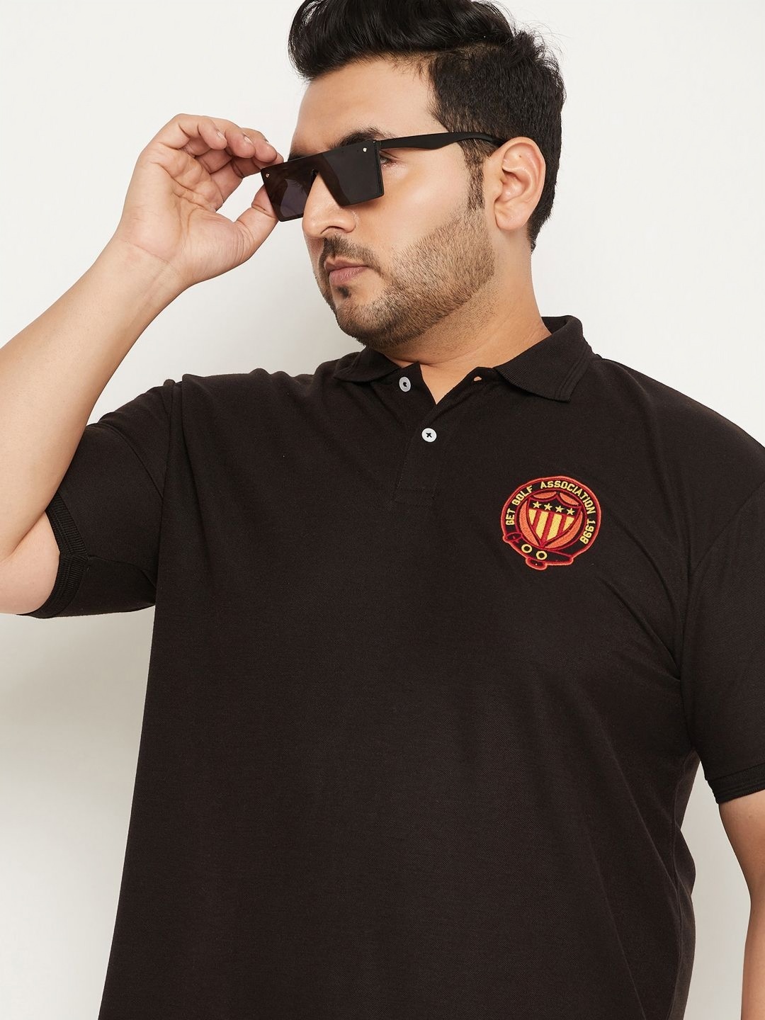 

GET GOLF Men Plus Size Solid Polo Collar Cotton T-shirt, Black