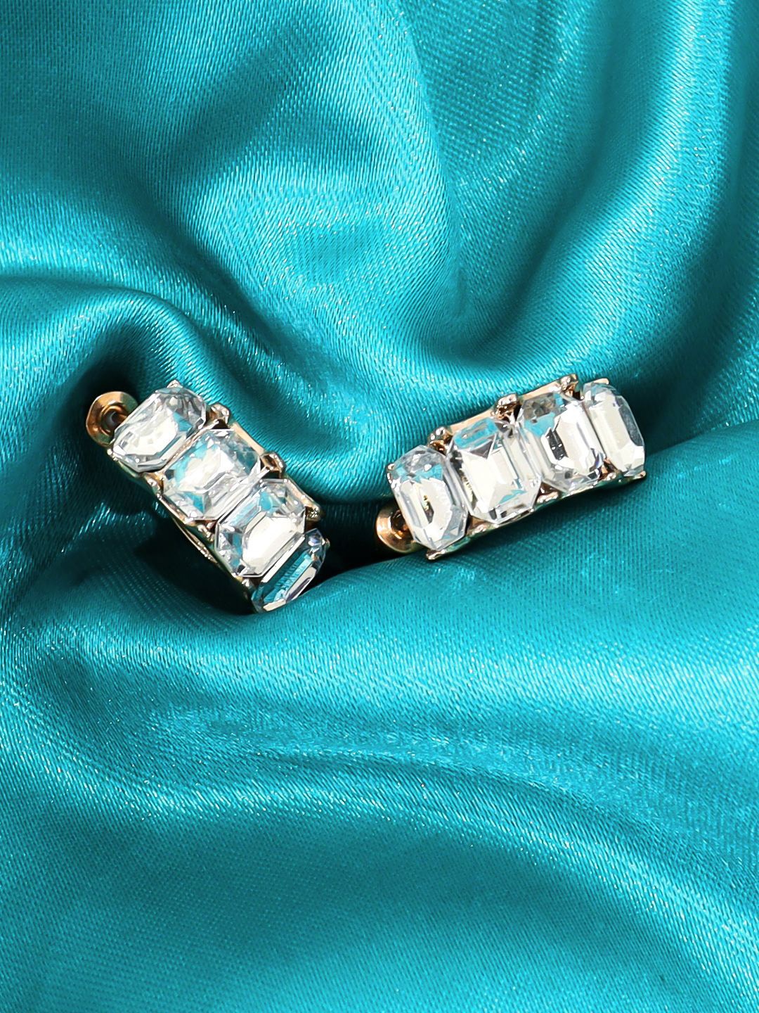 

KRENOZ Gold-Plated Stainless Steel Crystals Diamond C-Shaped Half Hoop Earrings