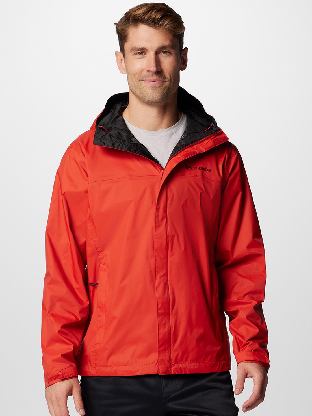 

Columbia Waterproof Omni-Tech Hooded Watertight Rain Jacket, Orange