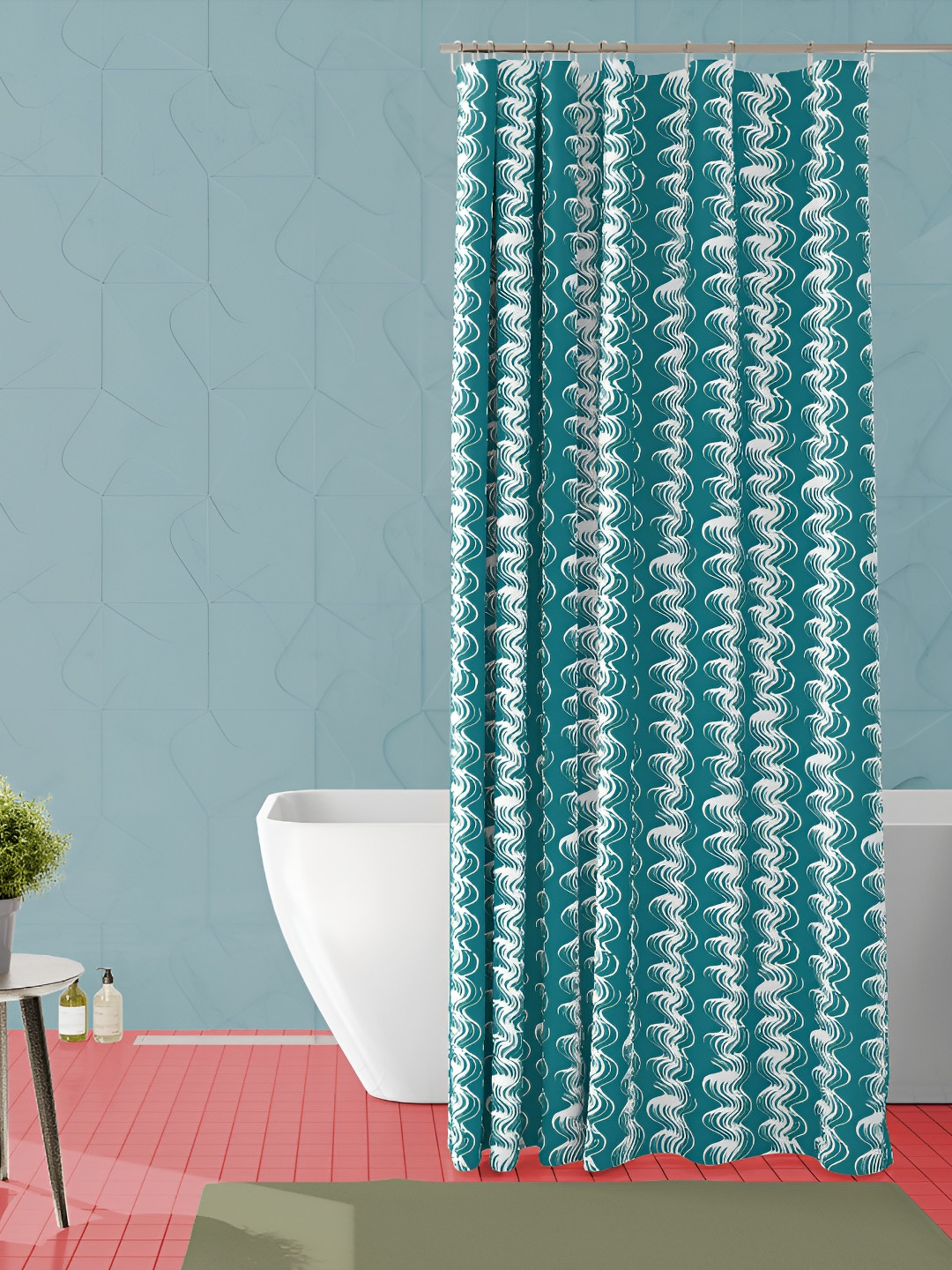

ArtzFolio Teal Green & White Printed Waterproof Shower Curtain