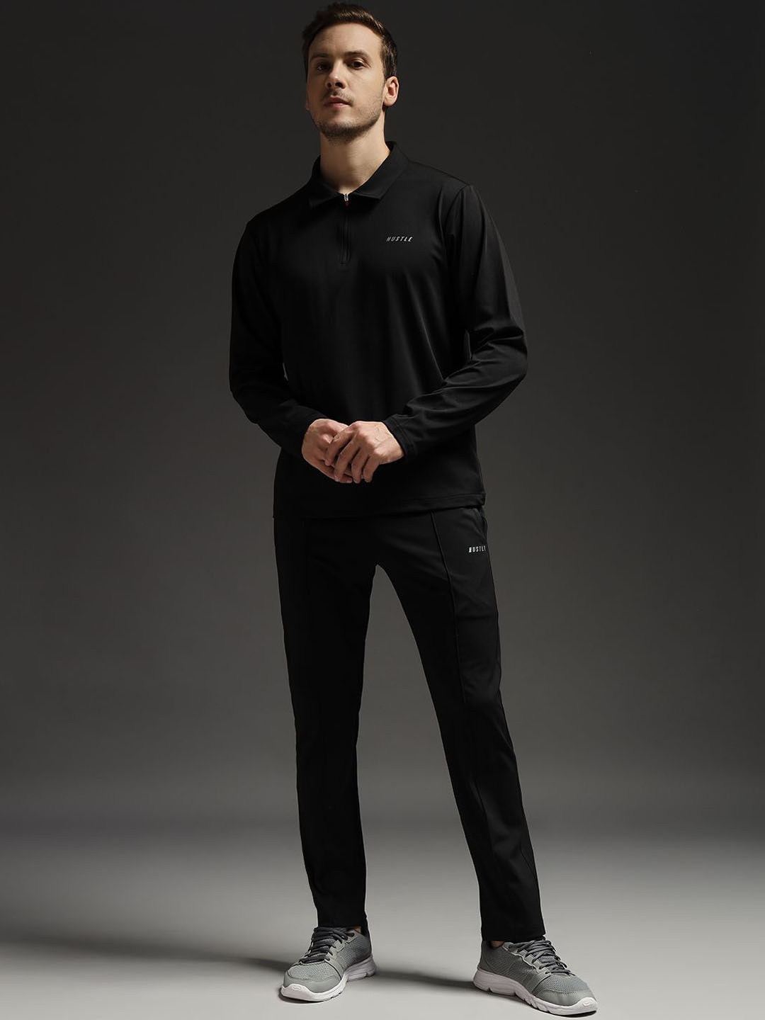 

FCK GOLD Men Mid-Rise Polo Collar Long Sleeve Tracksuits, Black
