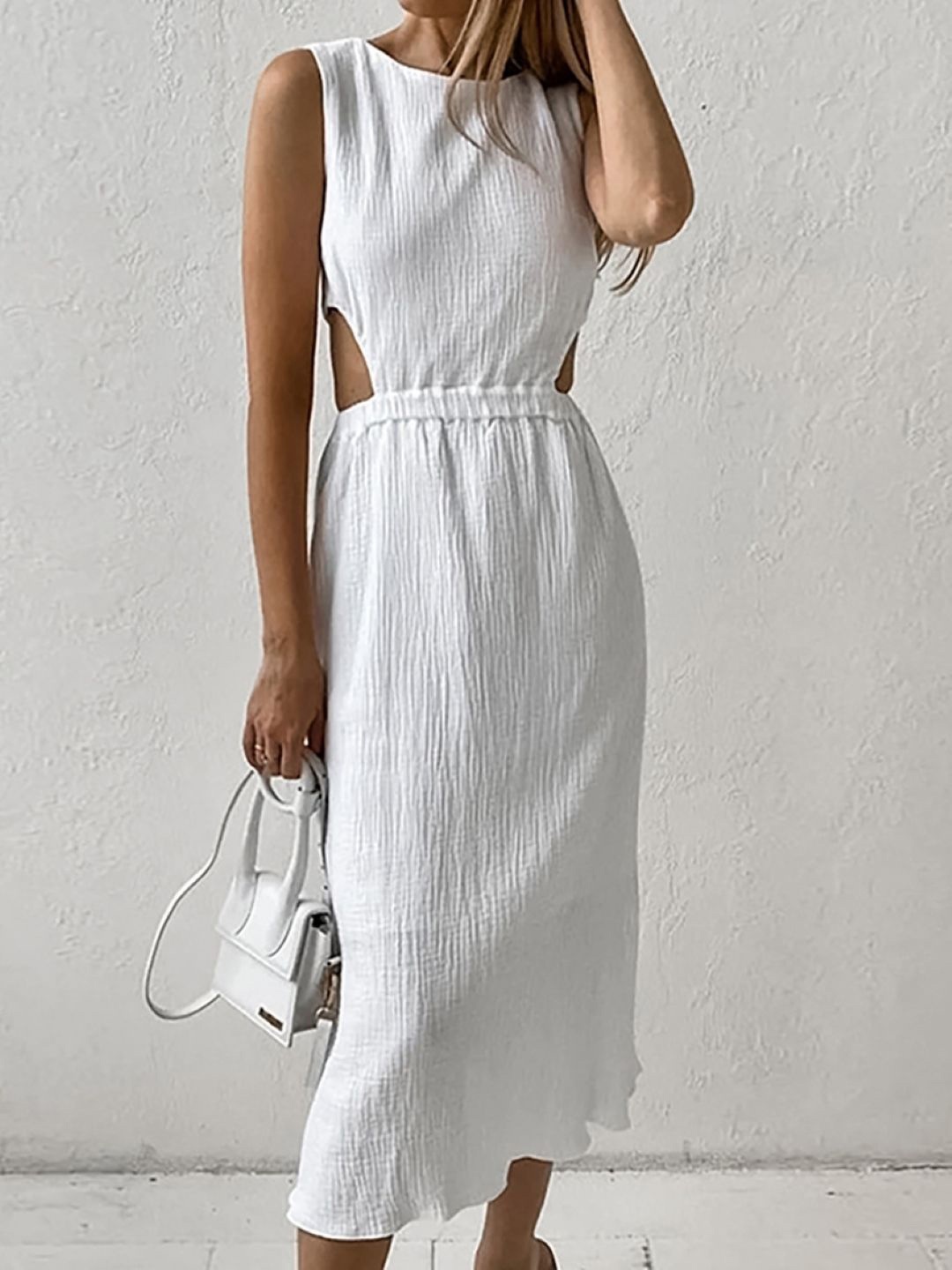 

StyleCast Women Cotton Sheath Round Neck Midi Dress, White