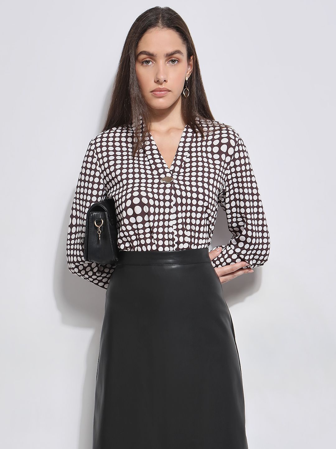 

Vero Moda Women Polka Dot Printed Top, Brown