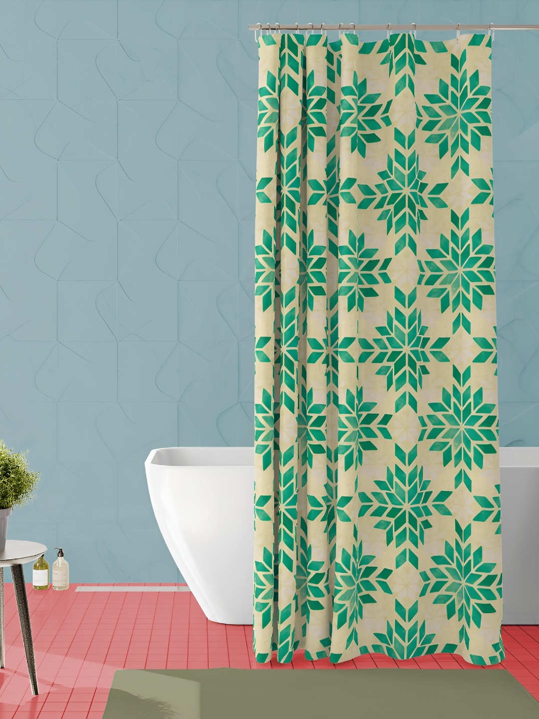 

ArtzFolio Beige & Green Printed Waterproof Shower Curtain