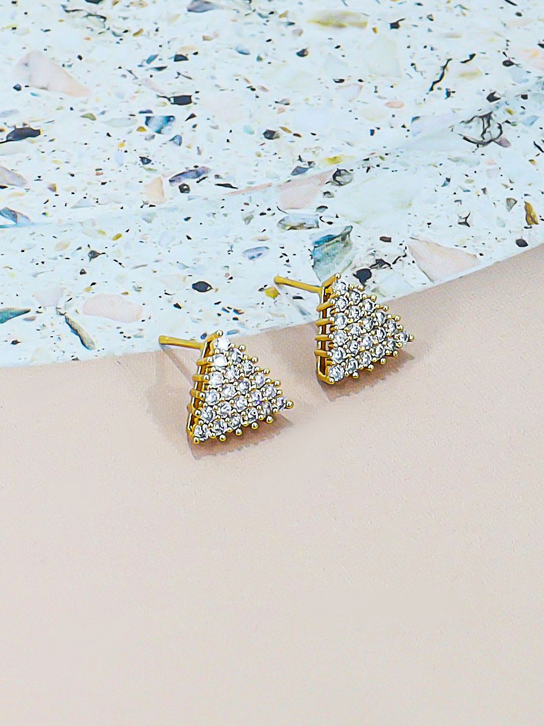 

KRENOZ Gold-Plated Artificial StonesTriangular Studs Earrings, White