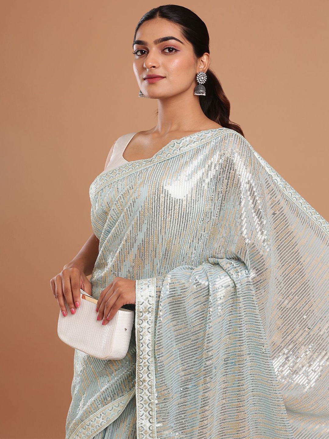 

Kalyan Silks Embellished Sequinned Bagru Saree, Blue
