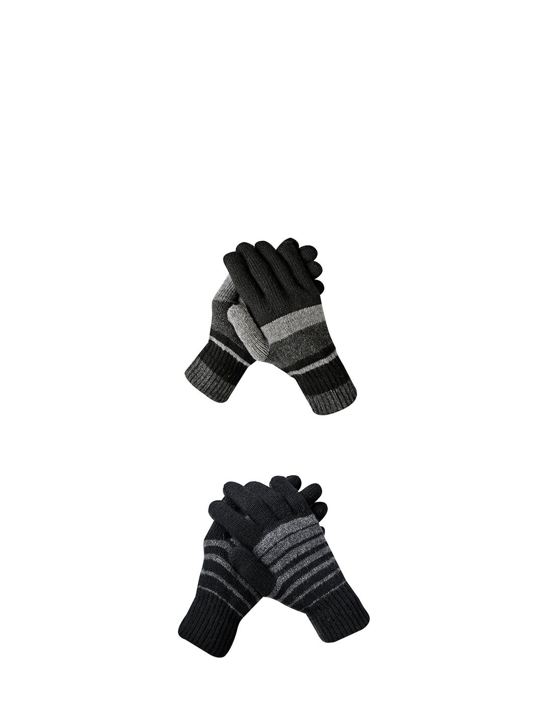 

LOOM LEGACY Men Pack of 2 Striped Winter Gloves, Black