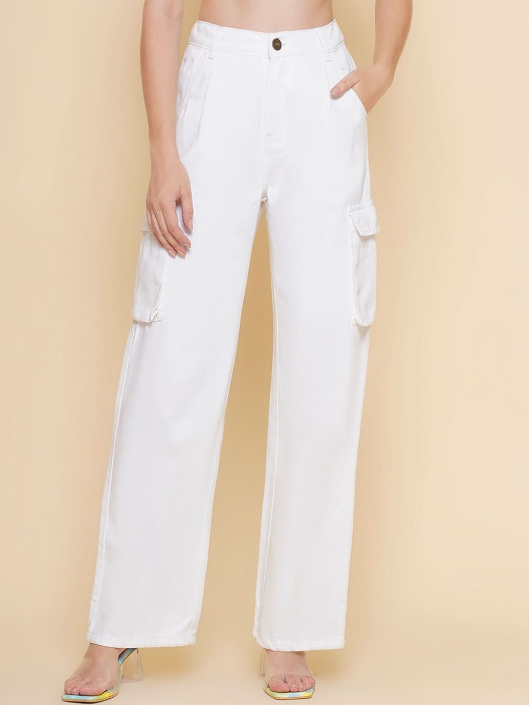

PUELLA Women Loose Fit High-Rise Easy Wash Cargos Trousers, White