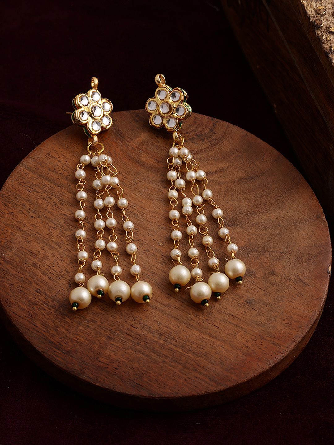 

Ruby Raang Gold-Plated Kundan Studded Contemporary Drop Earrings