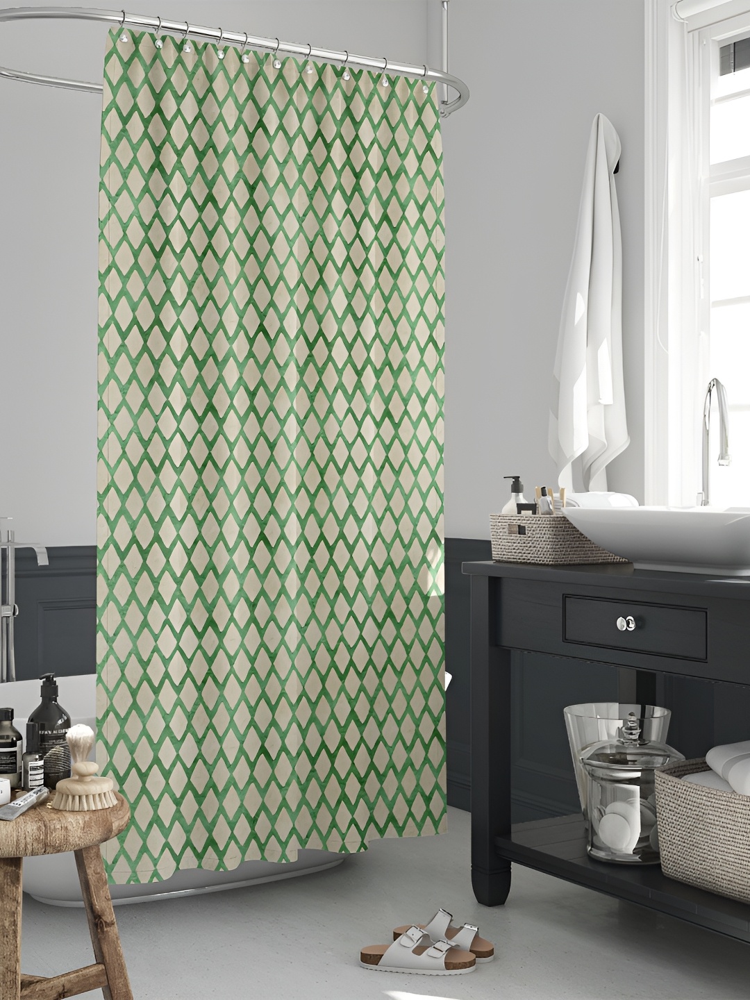 

ArtzFolio Green & Beige Printed Waterproof Shower Curtain
